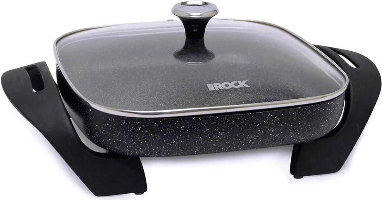 Starfrit The Rock Electric Skillet - 12" x 12" - Rock.Tec Non-Stick Cooking Surface - Tempered Glass Lid - 1200W