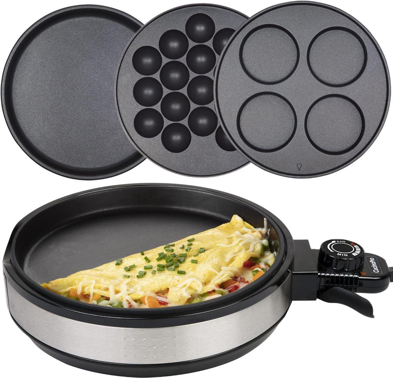 CucinaPro Multi Baker Deluxe- 3 Interchangeable Skillets for Grilling, Baking or Dessert Making- Takoyaki, Sandwiches, Pancakes, Cake Pops and Much More