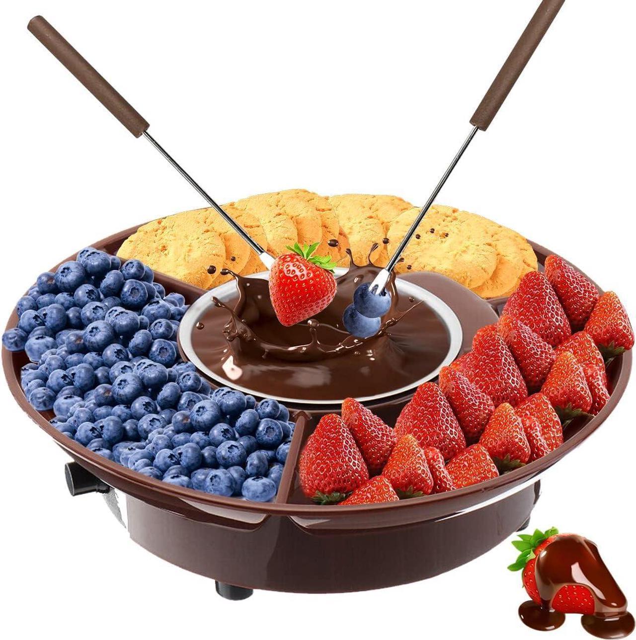 Urvrriu Electric Fondue Pot Set, Deluxe Electric Dessert Fountain Fondue Pot Set with Serving Tray and Forks, Reusable Chocolate and Cheese Fondue for Party Wedding