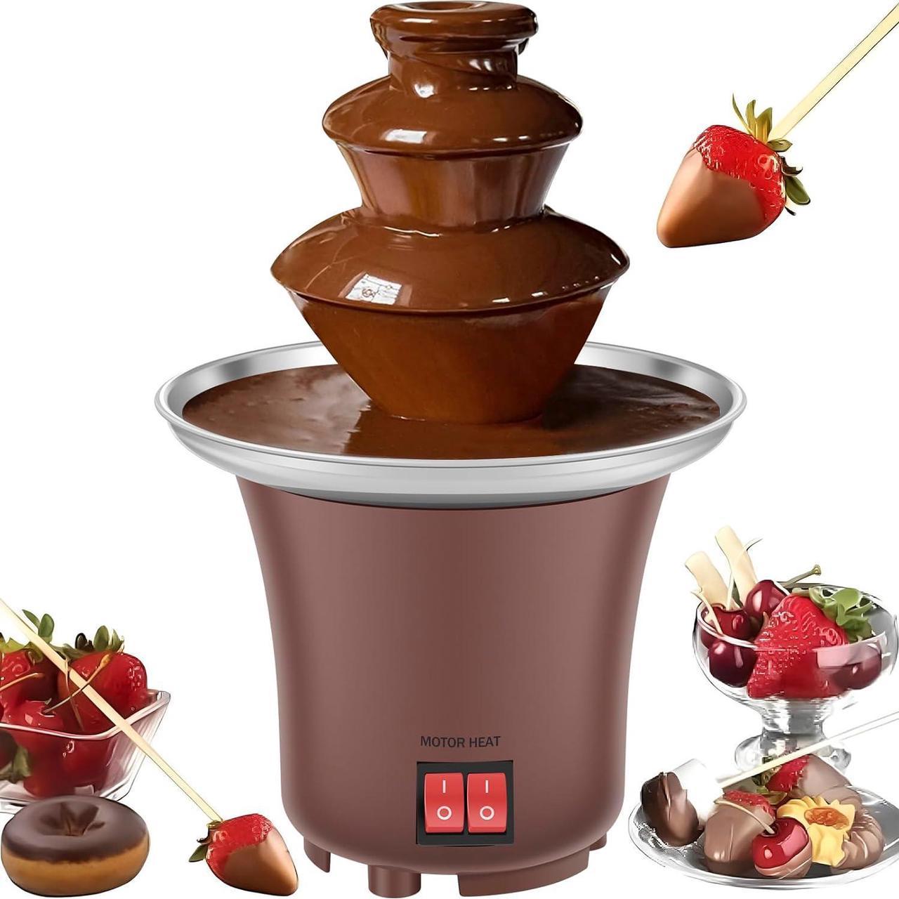 Electric Chocolate Fondue Fountain Machine, 3 Layer Cheese Fountain Machine Hold 10oz Chocolate Sauce, Household Chocolate Melt Fondue Fountain, Auto Off Fountain Melting Machine for Candy, US 110V