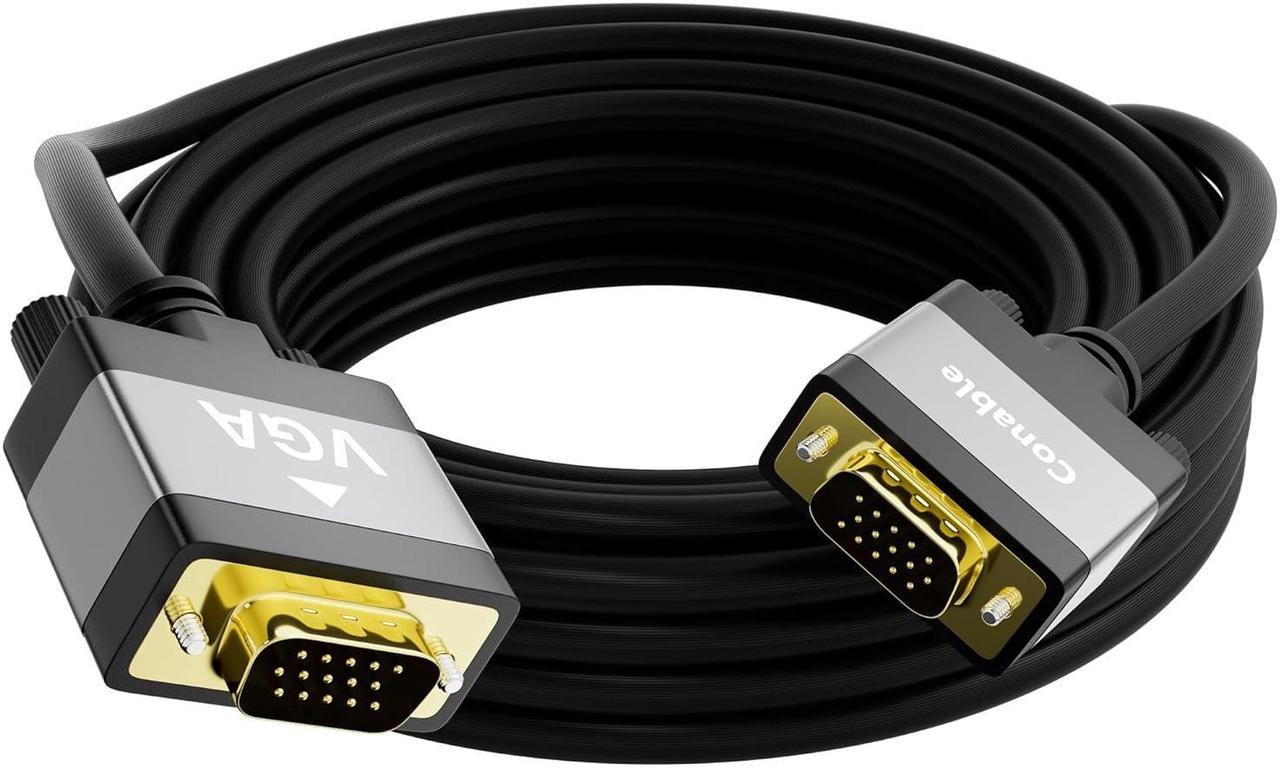 VGA to VGA Cable 25 FT, Long VGA Male to Male Adapter Cord, Standard 15 Pin Gold-Plated Connectors, Aluminum Shells, 1080P, for Computer, Laptop, Desktop, Monitor, Projector, Gaming, HDTV, DVD, Black