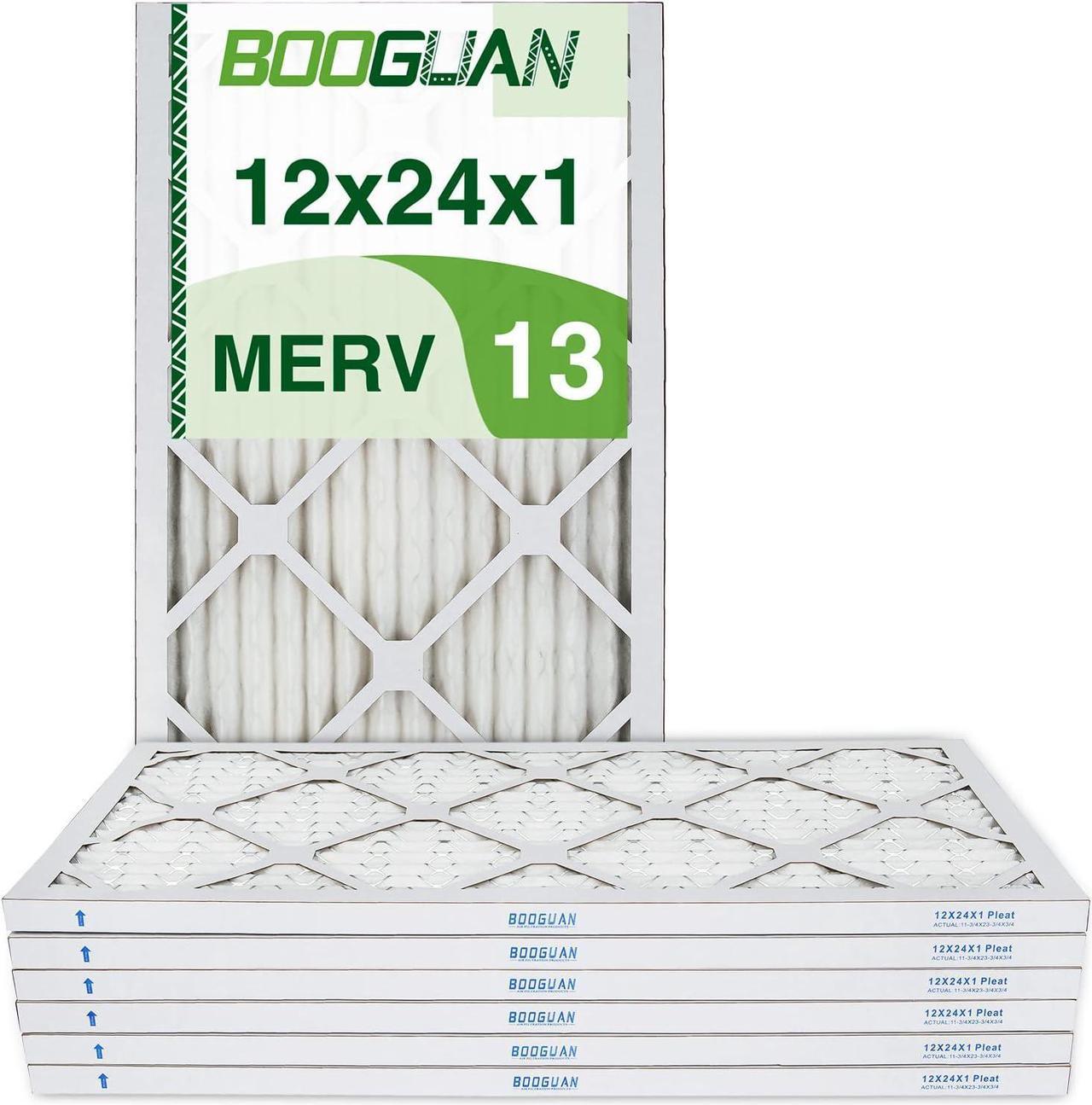 BOOGUAN Filters 12X24X1 MERV 13 Air Filters Pleated HVAC HC Furnace Filters 6 Pack