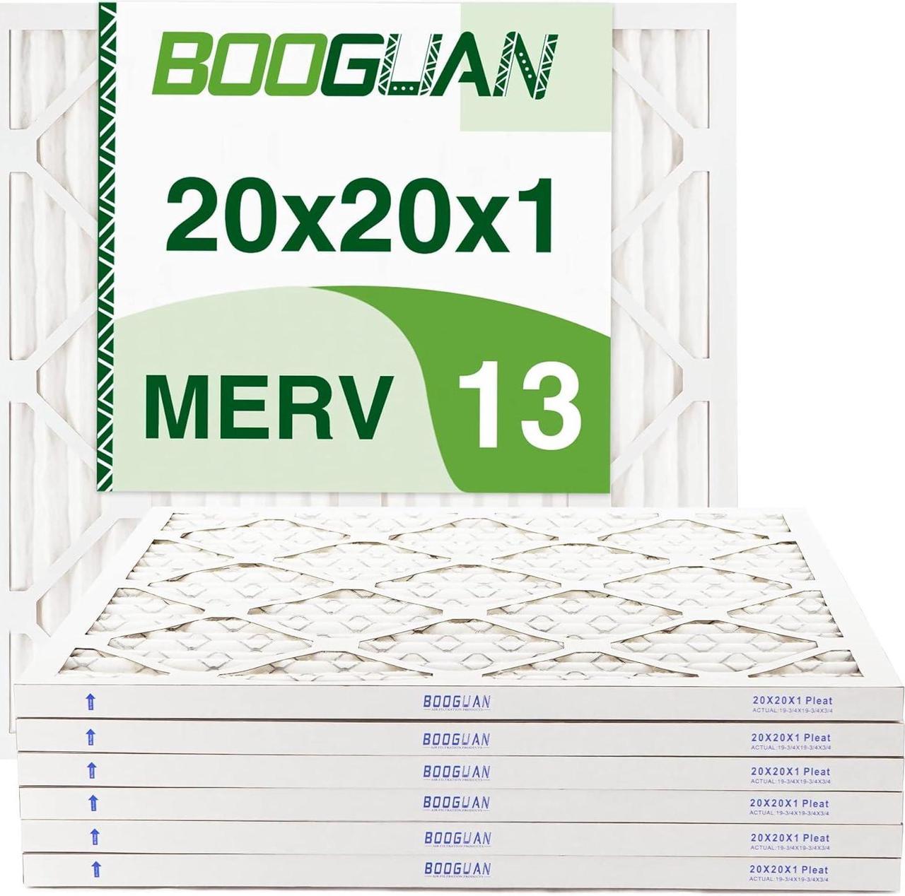 BOOGUAN Filters 20X20X1 MERV 13 Air Filters Pleated HVAC HC Furnace Filters 6 Pack