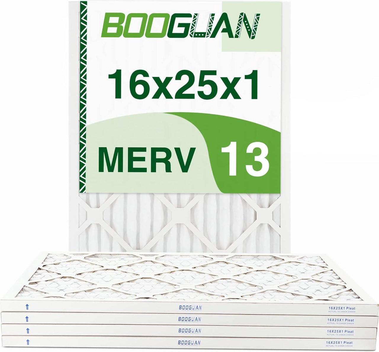 BOOGUAN Filters 16x25x1 MERV 13 Air Filters Pleated HVAC HC Furnace Filters 4 Pack