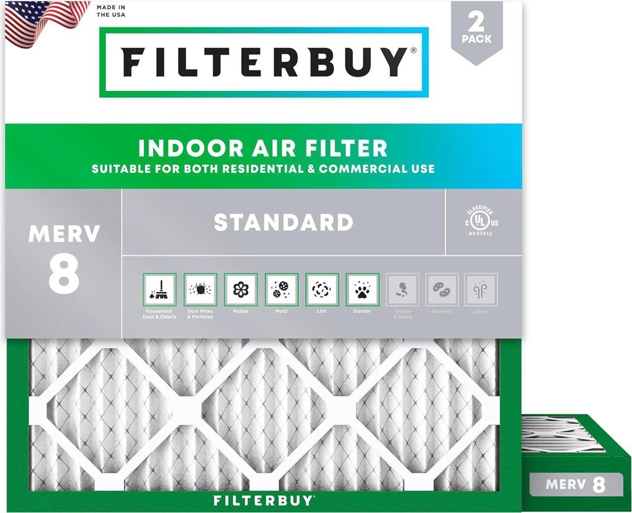 Filterbuy 10x10x2 Air Filter MERV 8 Dust Defense (2-Pack), Pleated HVAC AC Furnace Air Filters Replacement (Actual Size: 9.75 x 9.75 x 1.75 Inches)