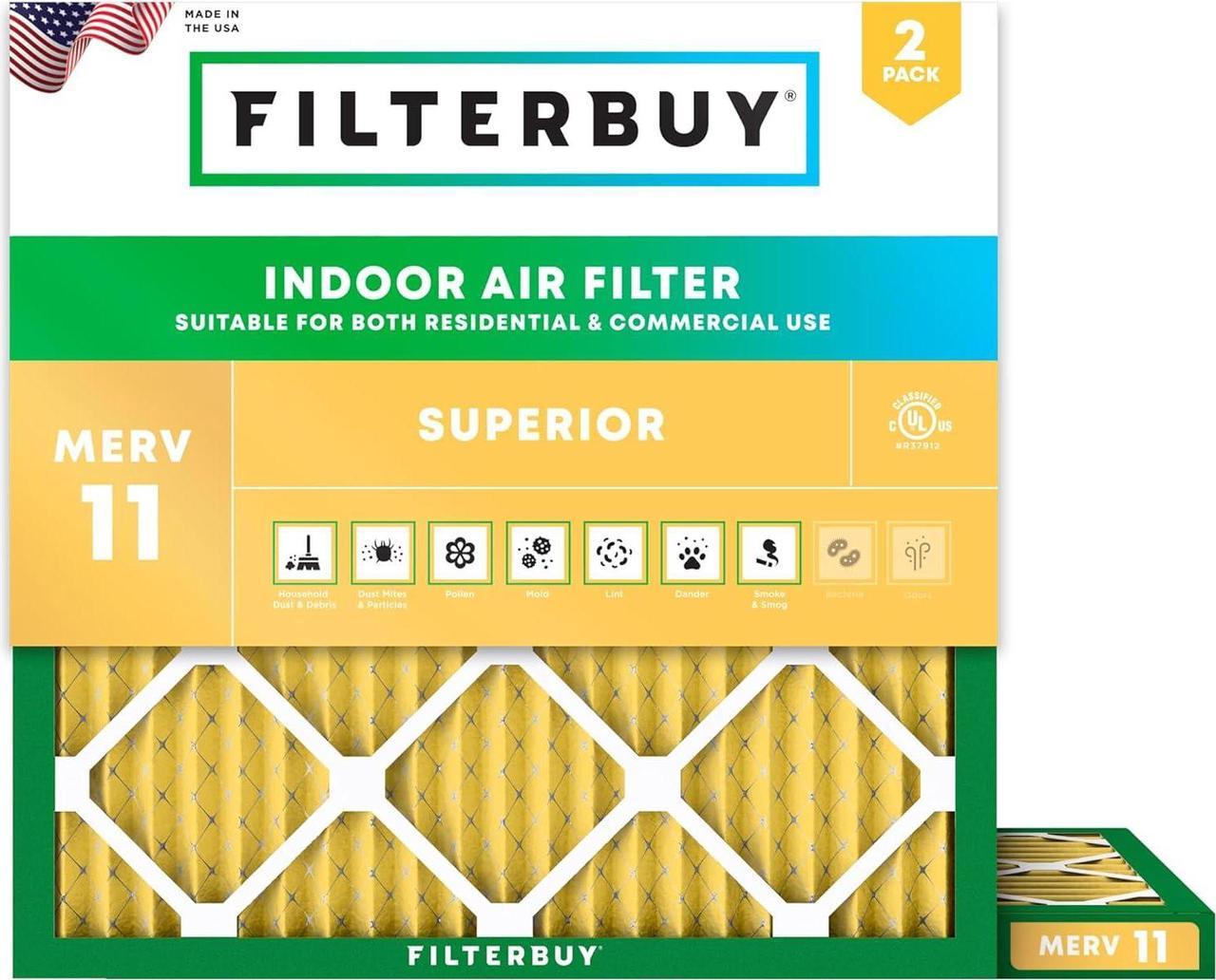 Filterbuy 10x10x1 Air Filter MERV 11 Allergen Defense (2-Pack), Pleated HVAC AC Furnace Air Filters Replacement (Actual Size: 9.50 x 9.50 x 0.75 Inches)