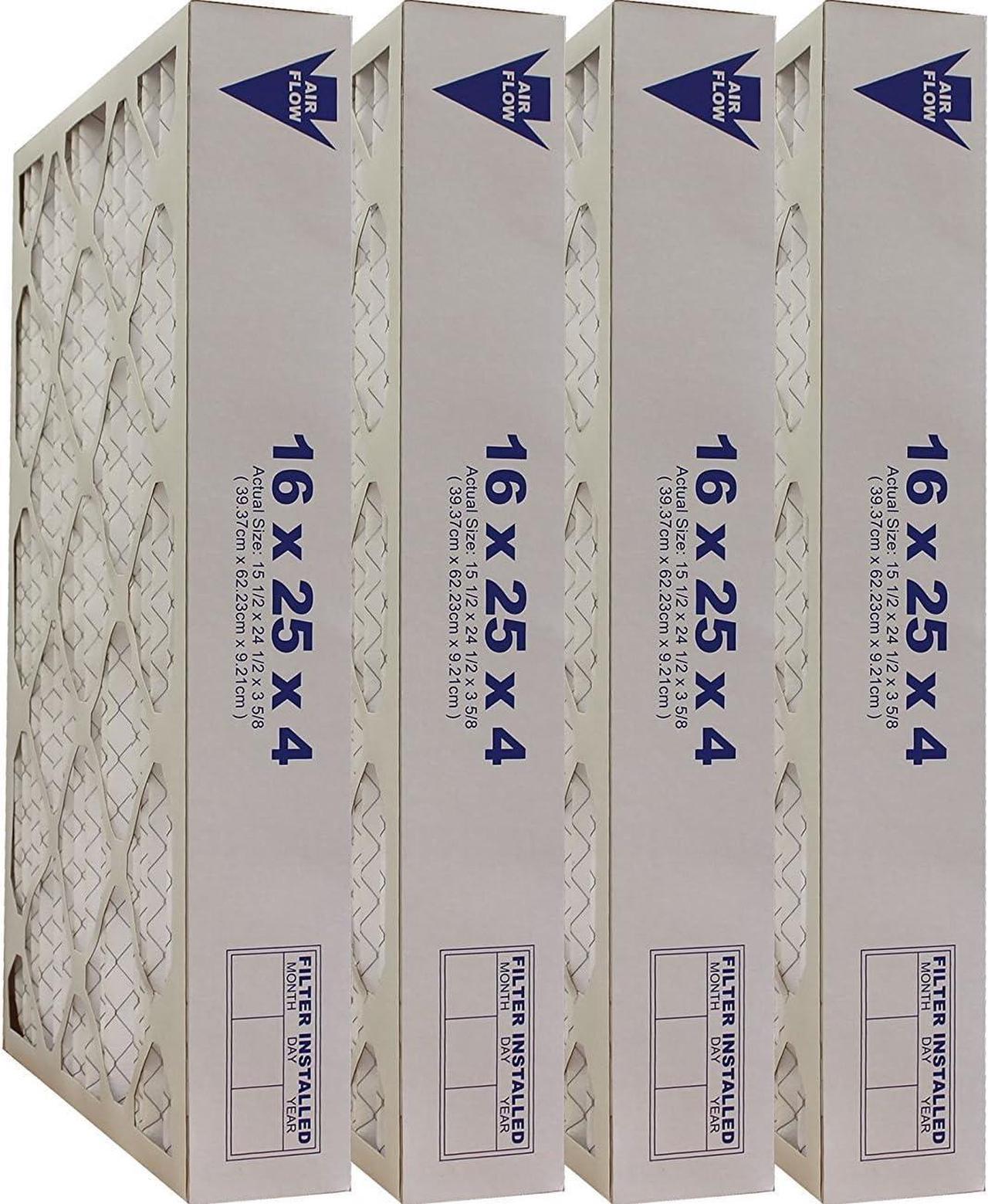 16x25x4 (3-5/8) MERV 11 A/C and Furnace Air Filters (Case of 4) Actual Size: 15-1/2" x 24-1/2" x 3-5/8" - HVAC Filters with High Dust Holding Capacity - Made in Canada - United Filter