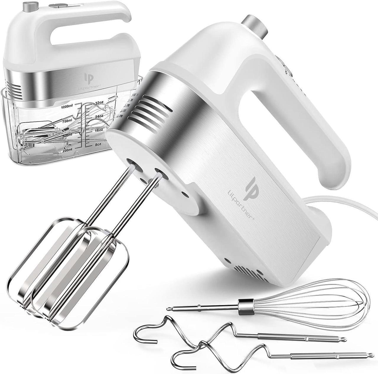 Hand Mixer Electric, 450W Kitchen Mixers with Scale Cup Storage Case, Turbo Boost/Self-Control Speed + 5 Speed + Eject Button + 5 Stainless Steel Accessories, For Easy Whipping Dough,Cream,Cake