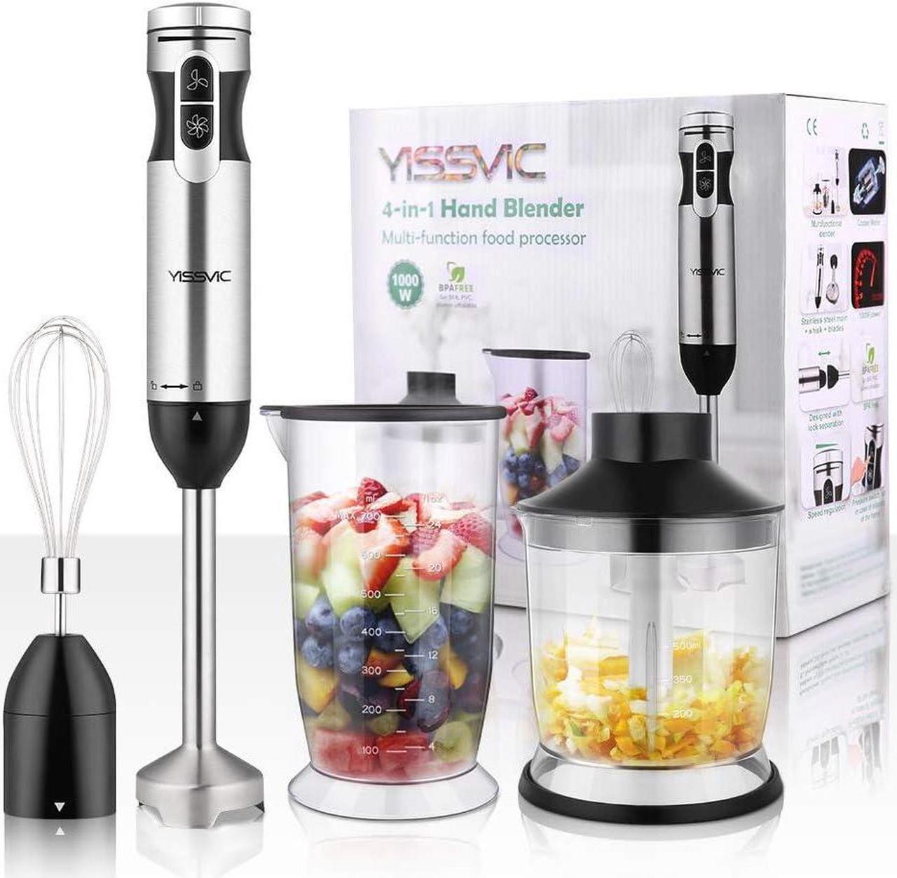 YISSVIC Hand Blender 1000W 4-in-1 9-Speed Immersion Hand Blender Stainless Steel with Beaker Food Chopper Whisk for Soup, Smoothies, Baby Food