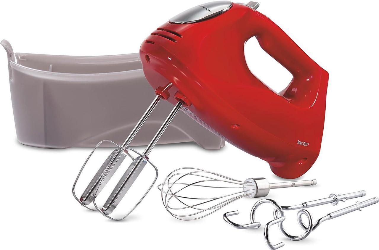 Hamilton Beach 6-Speed Electric Hand Mixer with Whisk, Traditional Beaters, Snap-On Storage Case, Dough Hooks, Red