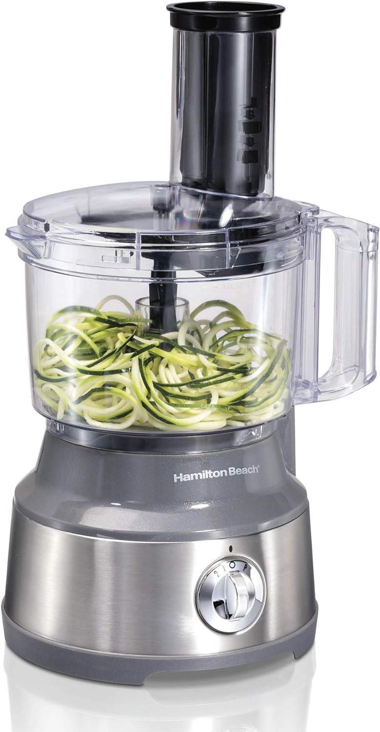 Hamilton Beach Food Processor & Vegetable Chopper for Slicing, Shredding, Mincing, and Puree, 10 Cups - Spiralizing, Silver