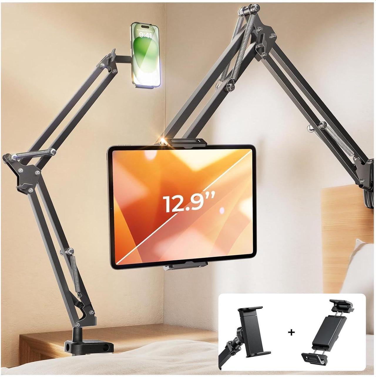 LISEN Tablet Phone Stand for iPad Holder Mount for Desk [Super Flexible] 2 Clamps Phone Tablet Holder for iPhone Tablet Mount Cell Phone Stand fits iPad Pro iPhone 14 13 Galaxy All 4-13" Device