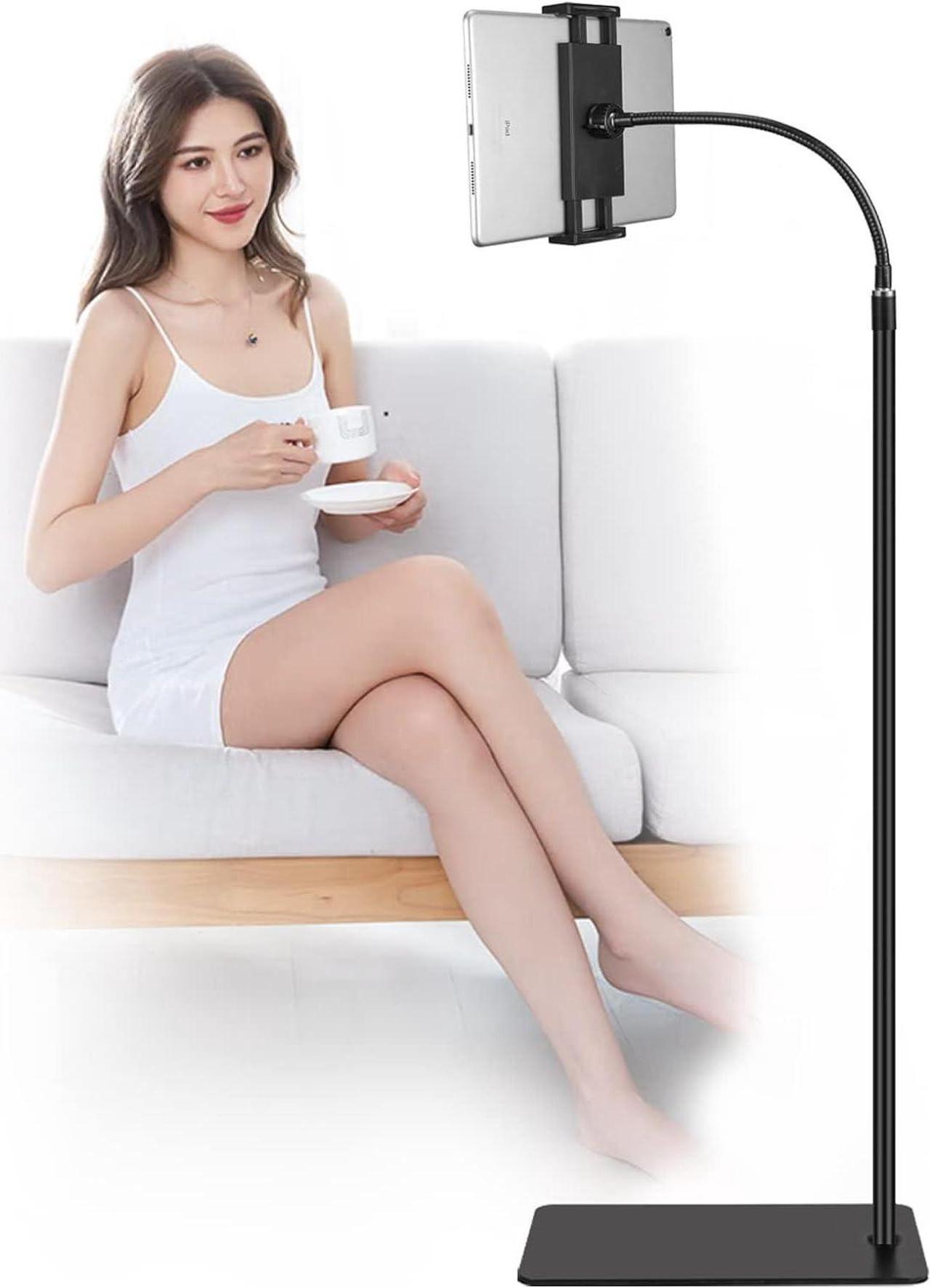 Tablet Floor Stand,360-degree Rotatable Metal Tablet Holder with Flexible Gooseneck Holder Long Arm, Compatible with iPad Mini Air Pro, All Cell Phones iPhone & Tablets (4.5-12.9-inch)