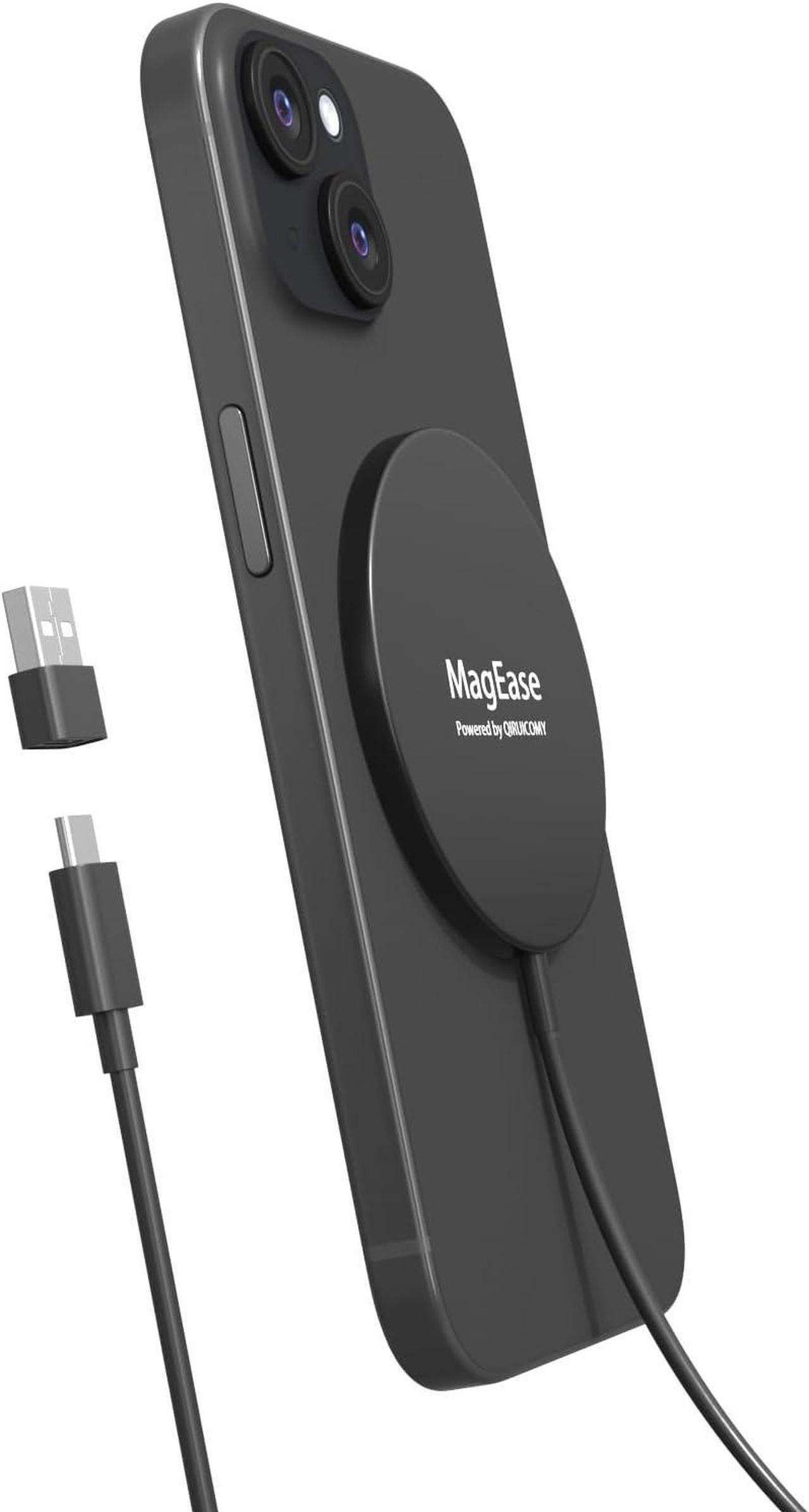 Magnetic Wireless Charger,MagEase 15W mag~Safe Wireless Charger Compatible with iPhone 15/14/13/12 Series and AirPods 3/2/Pro, Charging Pad with USB-C Cable and USB-A Converter ([Black])