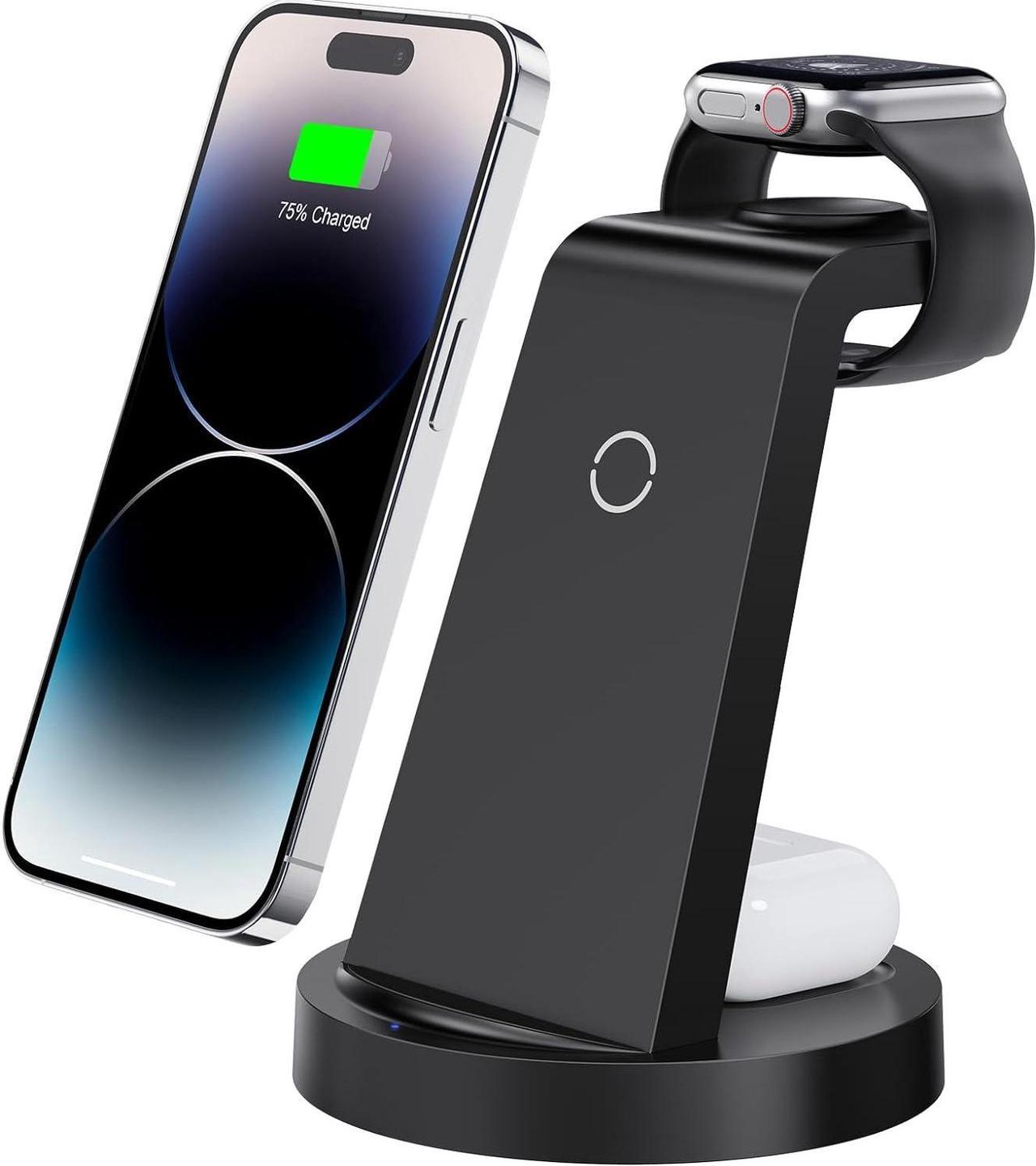 3 in 1 Charging Station for iPhone, Wireless Charger for iPhone 15 14 13 12 11 X Pro Max & Apple Watch - Charging Stand Dock for AirPods