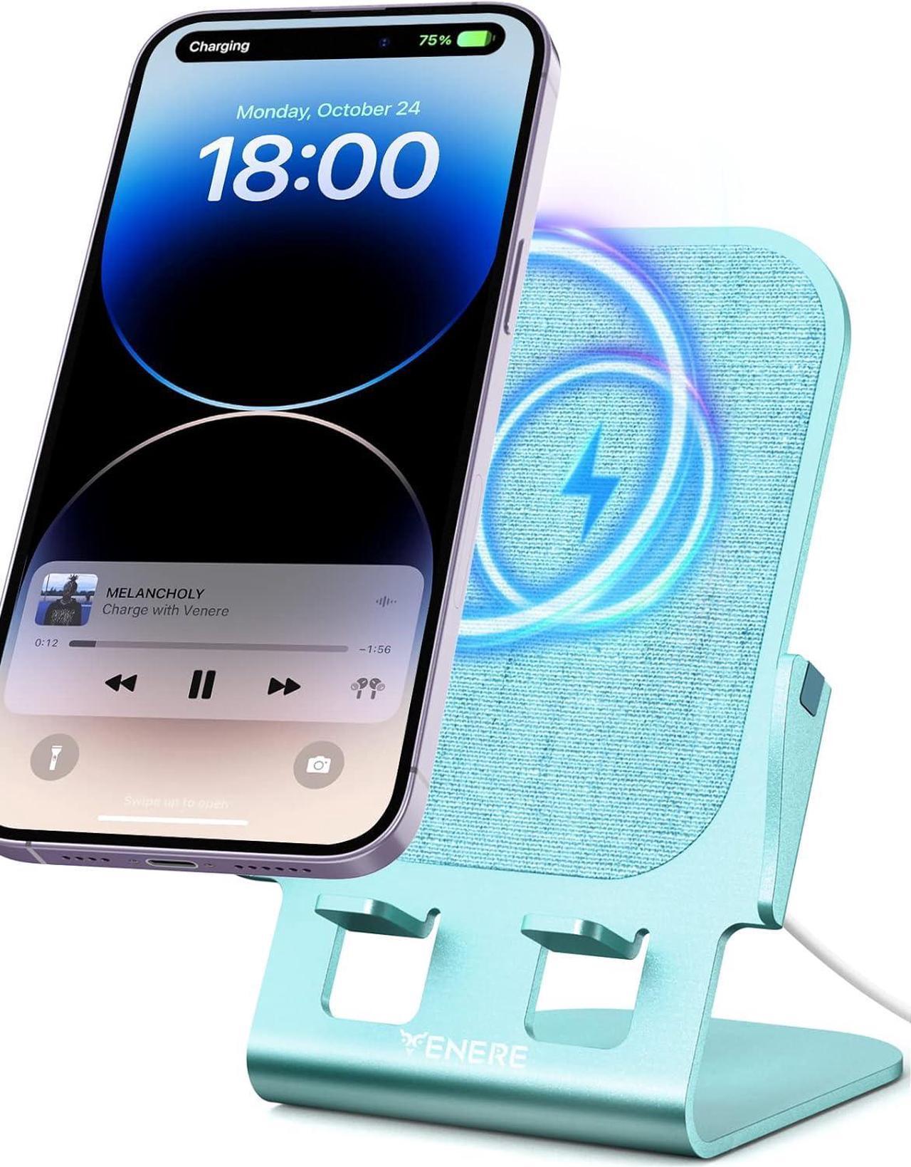 Wireless Charger, 15W Fast Wireless Charging, Ultra-Thin Aluminum Alloy Cell Phone Stand, Compatible with iPhone 14/13/12/11/X/8 Series, Samsung, Motorola, OnePlus, Pixel, Qi Certified Device (Blue)