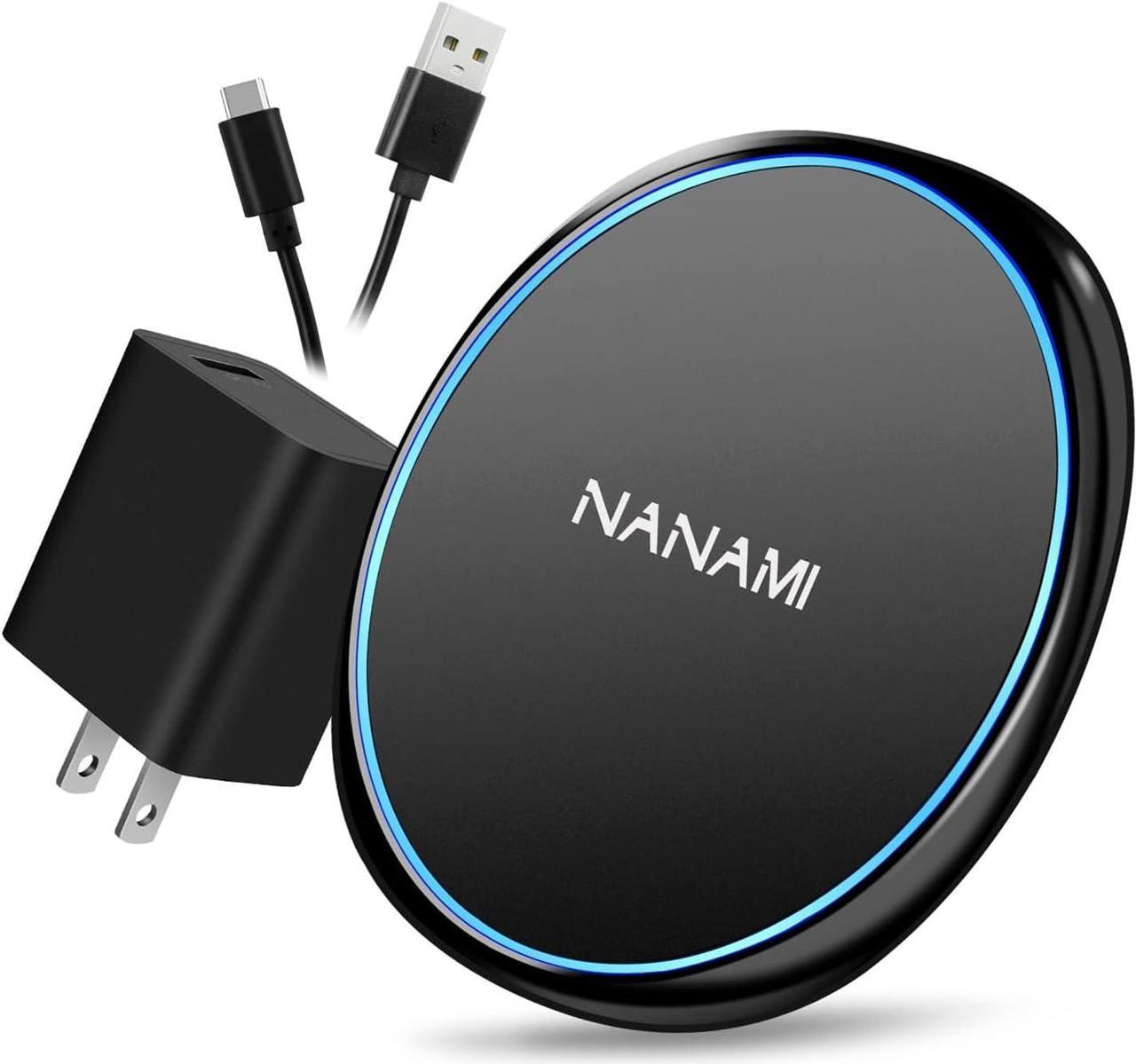 NANAMI 10W Fast Wireless Charger, Qi Charging Pad with Adapter for iPhone 15 Pro Max/14 Plus/13/12 Mini/11/XS/XR/X/8, Airpods Pro/3, for Samsung S24 Ultra/S23/S22/S21/S20 fe/S10+,Note 20,Pixel 6/5,LG