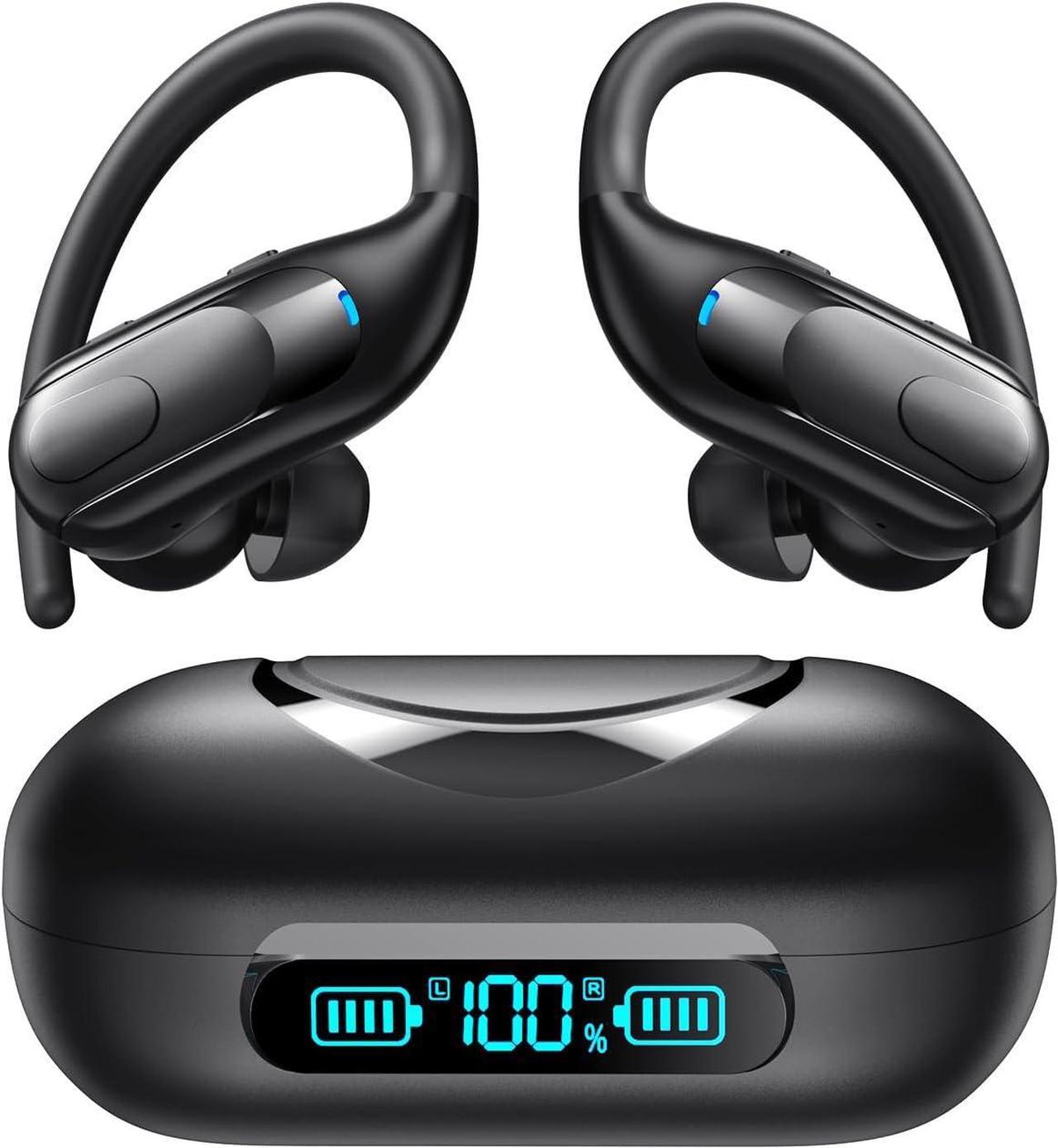 Wireless Earbuds Bluetooth 5.3 Headphones 130hrs Playtime Wireless Charging Ear Buds IPX7 Waterproof Earphones Over-Ear Headset with Earhooks LED Power Display for Sports Workout Running Gym