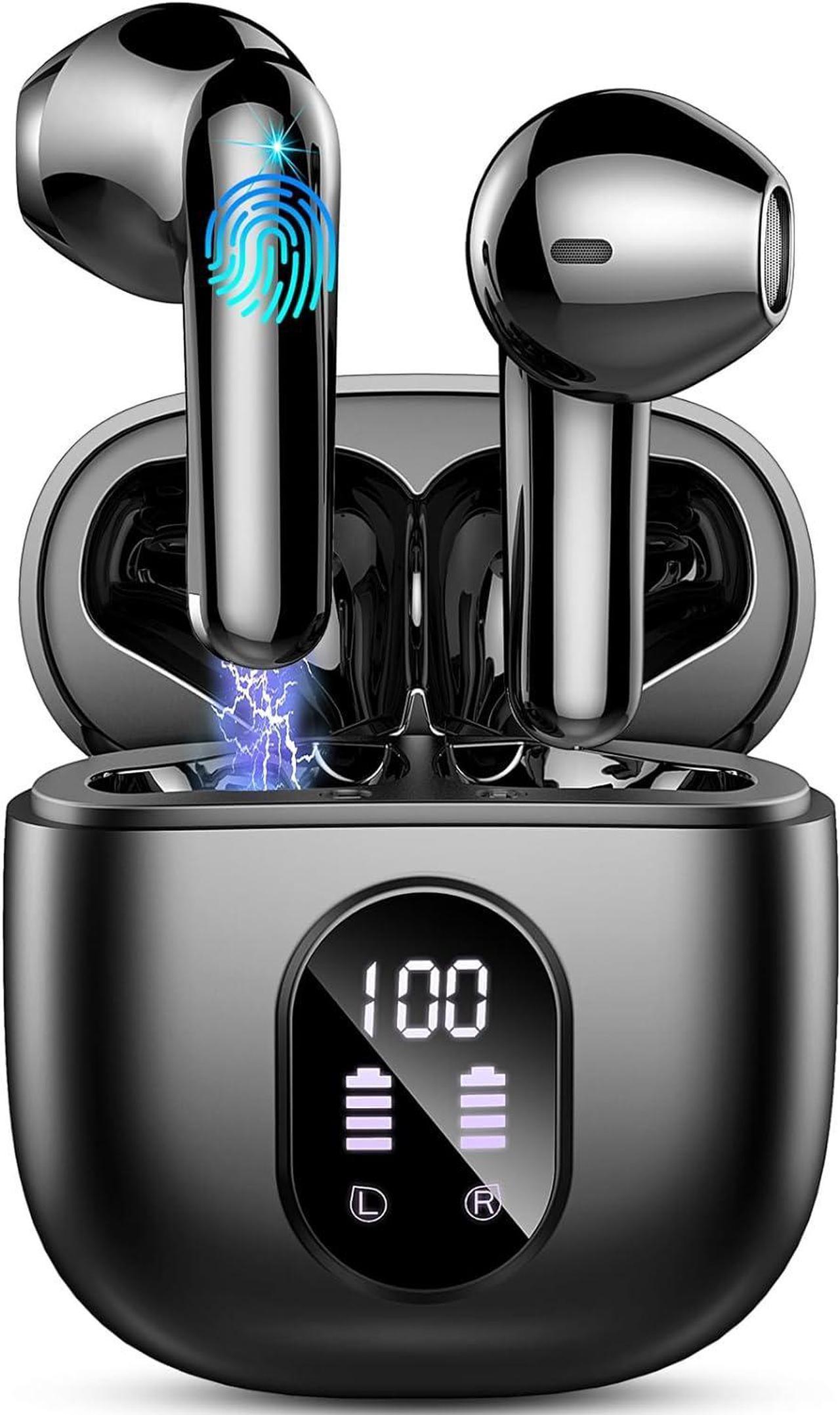 Wireless Earbuds, Bluetooth Headphones 5.3 Stereo Bass, 2024 New Bluetooth Earbuds with 4 HD ENC Noise Cancelling Mics, 50H Playtime Wireless Earphones IP7 Waterproof, LED Display Ear Buds, Mini Black