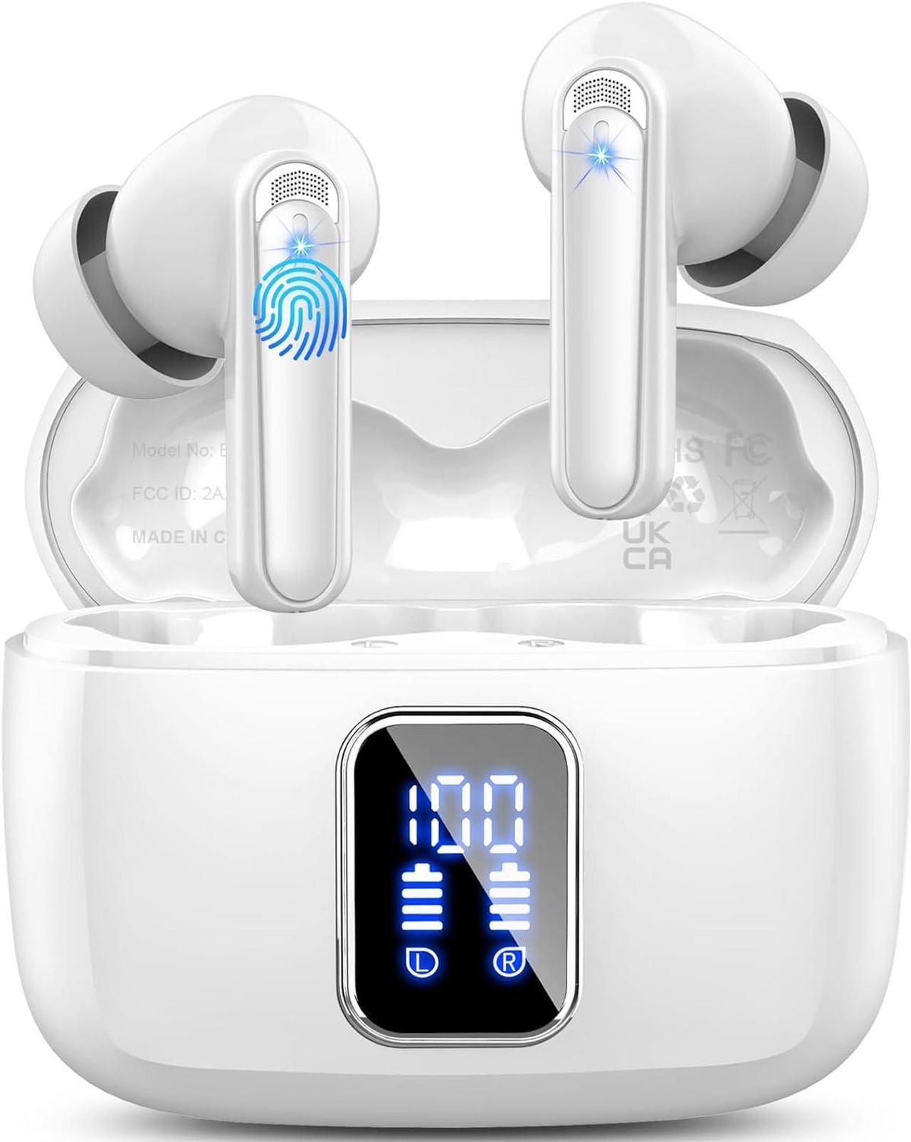 Wireless Earbuds, Bluetooth Headphones 5.3 HiFi Stereo, Ear Buds with 4 ENC Noise Cancelling Mic, in Ear Wireless Earphones 48H Playtime, IP7 Waterproof, LED Display, Touch Control, Type-C Charging