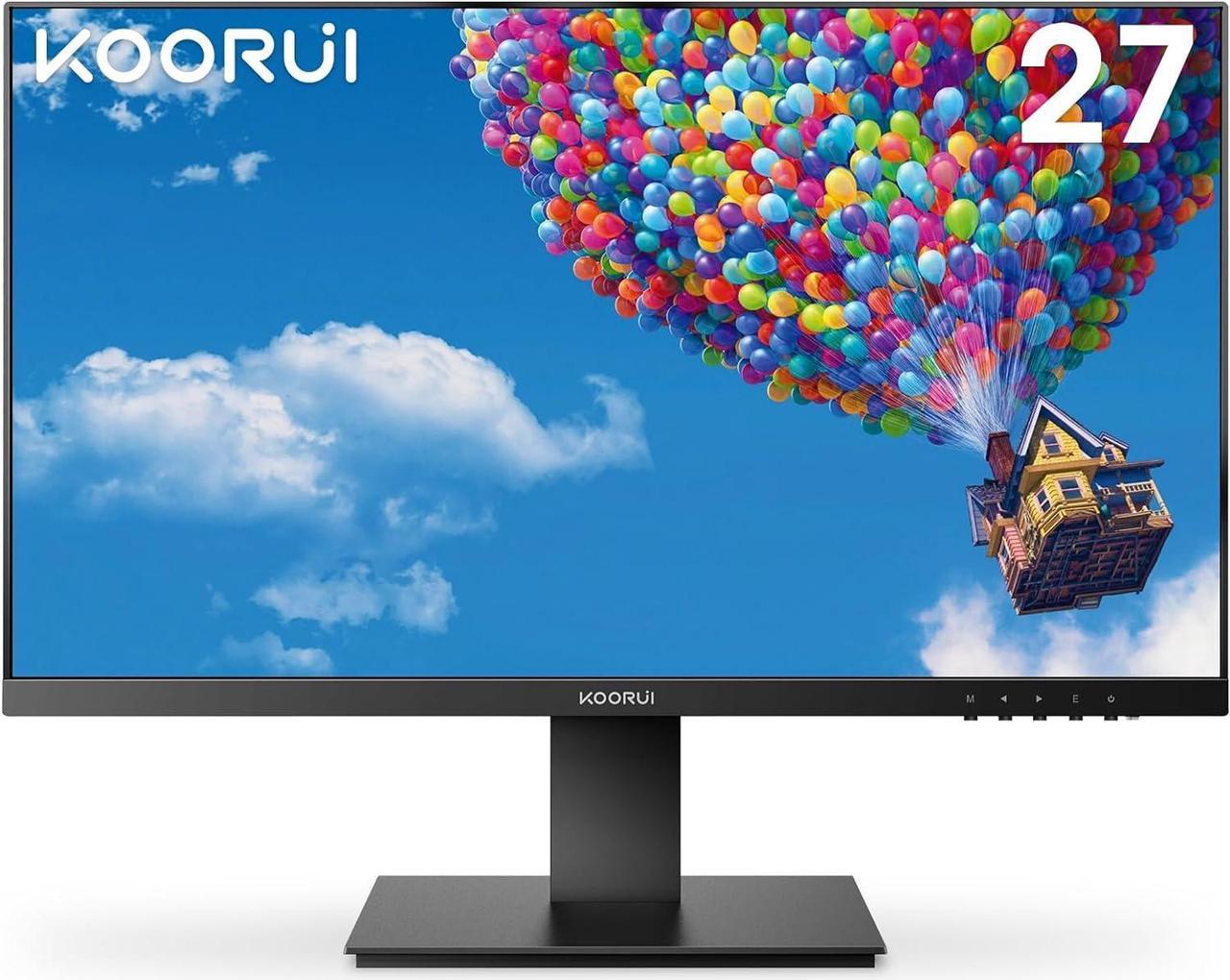 KOORUI 27 Inch Computer Monitor, IPS Full HD(1920x1080P), 75HZ, HDMI+VGA, 99% SRGB, 5ms Response, Eye Care, 75 x 75 mm VESA Display PC Monitors, Black