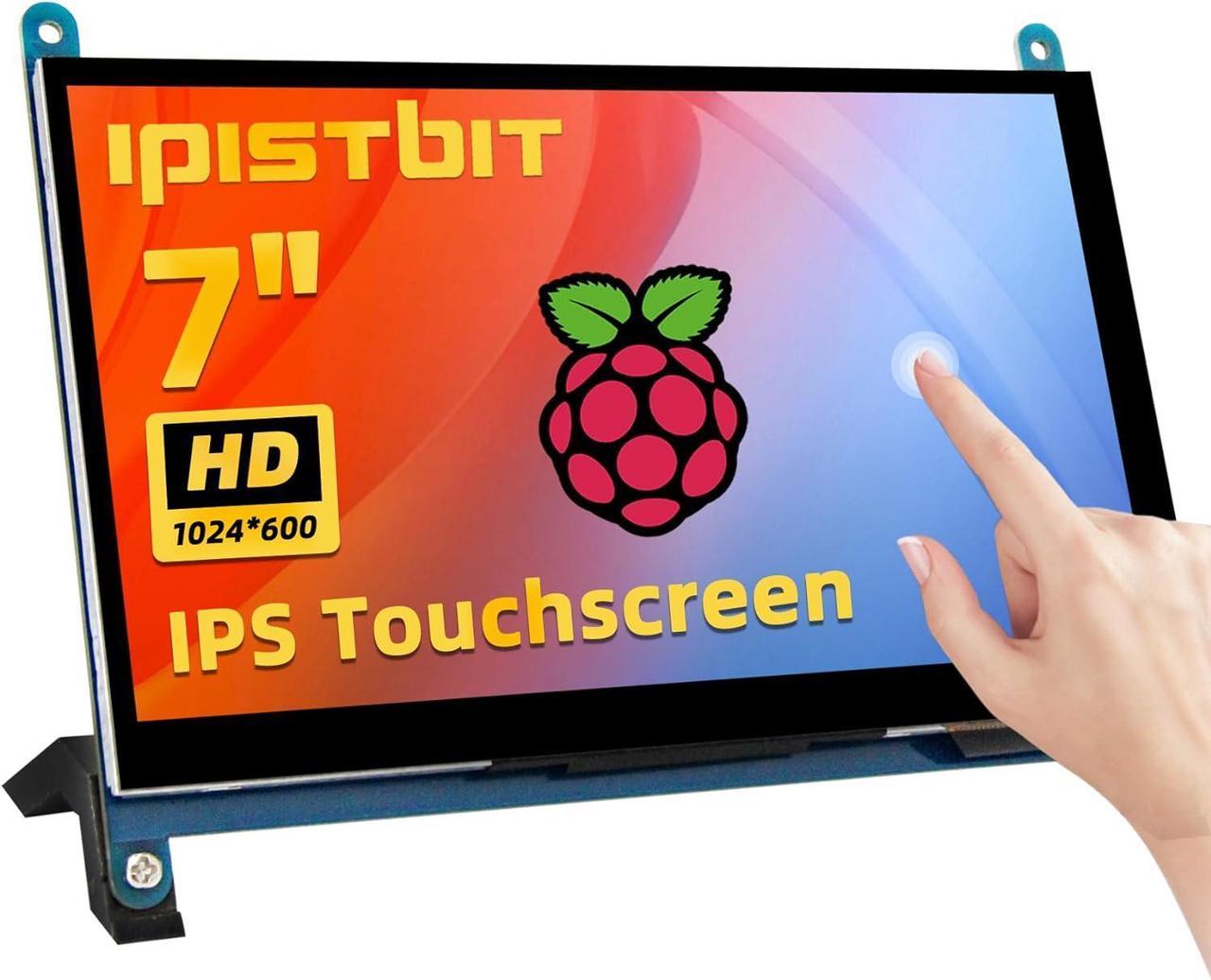 7 Inch LCD Touch Screen, 1024x600 IPS Display with Stand, HDMI Portable Monitor for Raspberry Pi 5/4B/3B+/3B/B+/Zero/400, BB Black, Windows 10 8 7, Free Driver