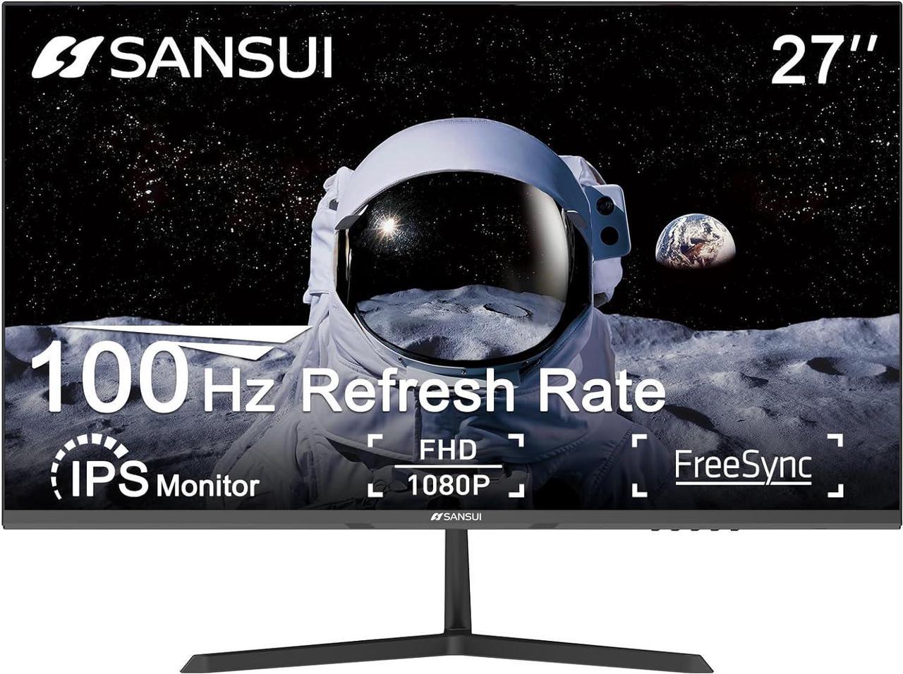 SANSUI Monitor 27 inch 100Hz IPS 1080P Computer Monitor HDMI VGA HDR Tilt Adjustable/VESA Compatible, for Game and Office (ES-27X3AL HDMI Cable Included)