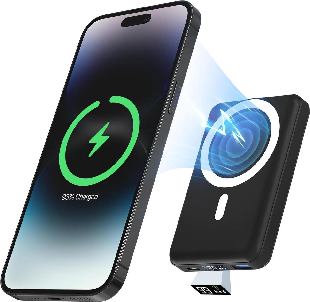 Magnetic Wireless Portable Charger, Podoru 10000mAh Wireless Power Bank PD 22.5W QC3.0 Fast Charging, USB-C LED Display, Mag-Safe Battery Pack for iPhone 15/14/13/12/Pro/Pro Max