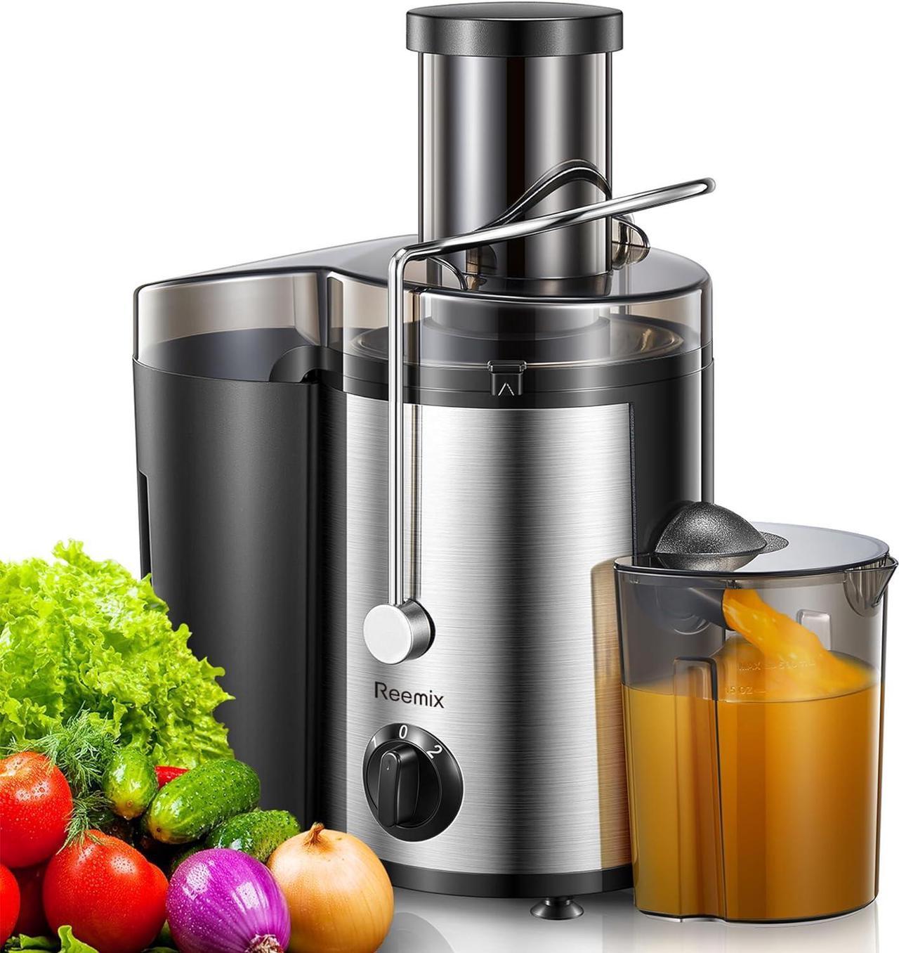 Reemix Juicer Machine, Big Mouth Large 3 Feed Chute for Whole Fruits and Vegetables, Easy to Clean, Centrifugal Extractor, BPA Free, 500W Motor, Black (500, Watts)