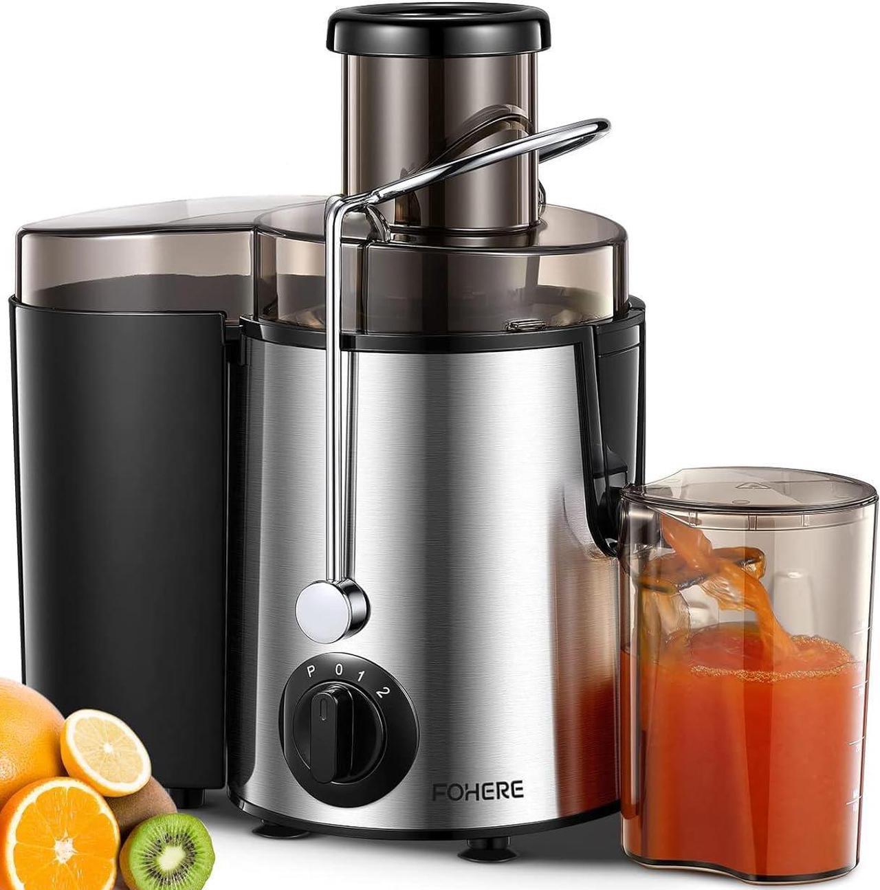 FOHERE Juicer Machine, Big Mouth Centrifugal Juicer with 3 Speed Setting, Wide 3 Feed Chute for Whole Fruit Vegetable, Juicer Extractor with Quiet Motor and Pulse Function, Easy to Clean