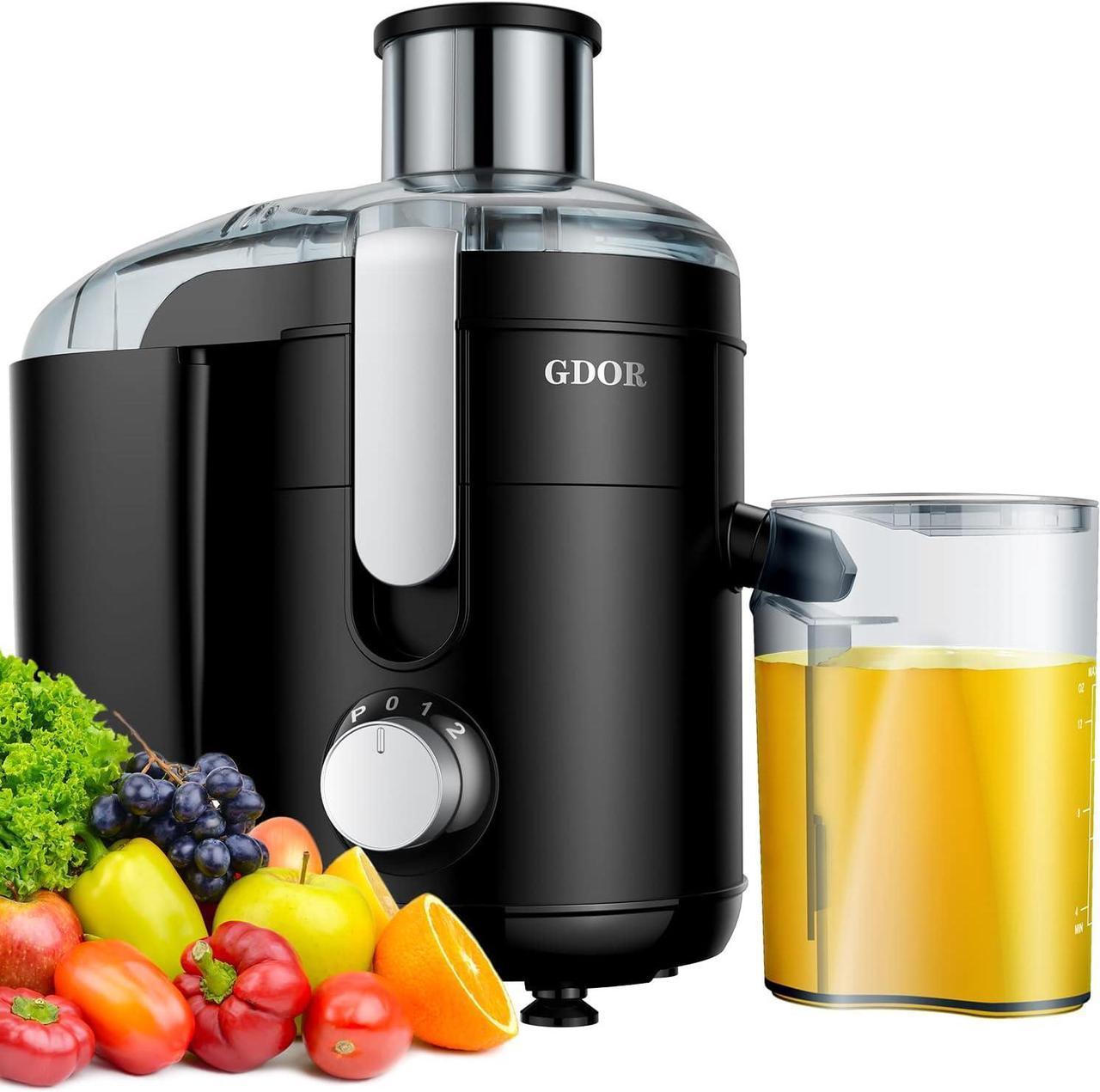 GDOR Juicer Machine 5.0, Electric Juicer with Titanium Enhanced Cut Disc, Dual Speeds Centrifugal Juicer with 2.5" Feed Chute, for Fruits and Veggies, Anti-Drip, Includes Cleaning Brush, BPA-Free