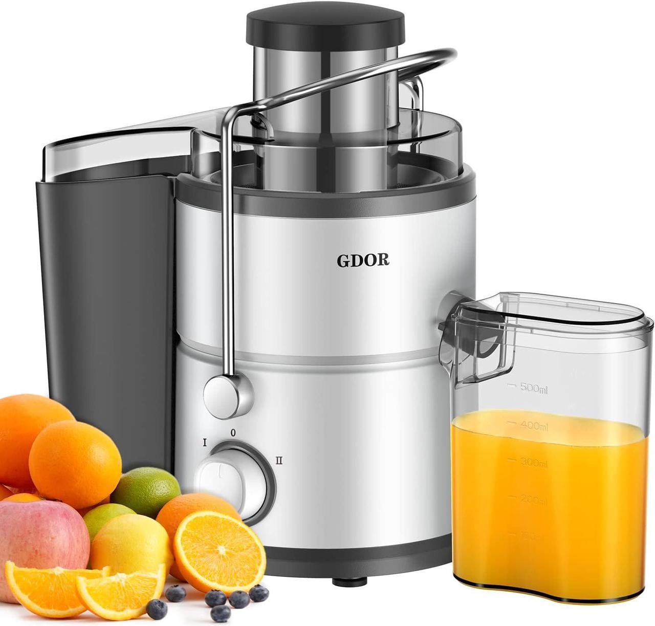 GDOR Juicer with 800W Motor, Juicer Machine with 3 Feed Chute, Dual Speeds Juice Maker for Fruits and Vegetables, Anti-Drip Function Centrifugal Juicer Extractor, with Cleaning Brush, BPA-Free