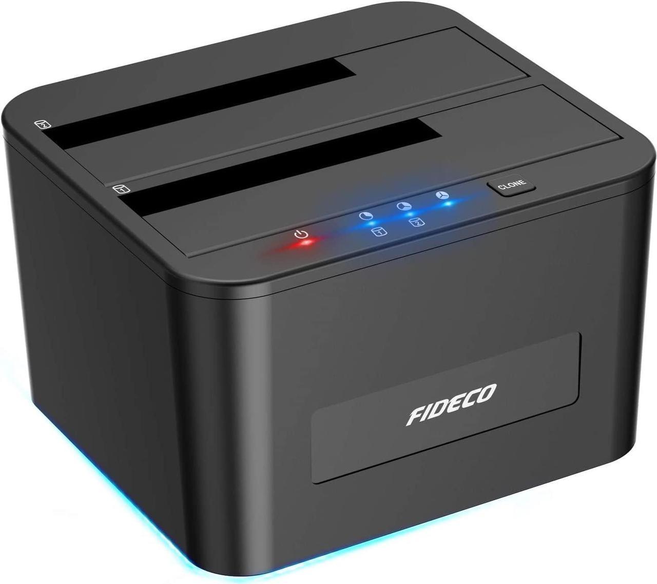 FIDECO Hard Drive Docking Station, USB 3.0 SATA HDD Docking Station for 2.5 & 3.5 inch SATA HDD/SSD, Dual Bay, Support Offline Clone and UASP