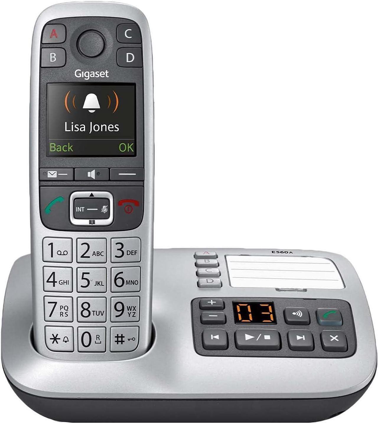 Gigaset E560A  Cordless Phone for Seniors with Answering Machine and SOS Key, Brilliant Sound Quality and Volume Amplification - Made in Germany (platinum, pack of 1)