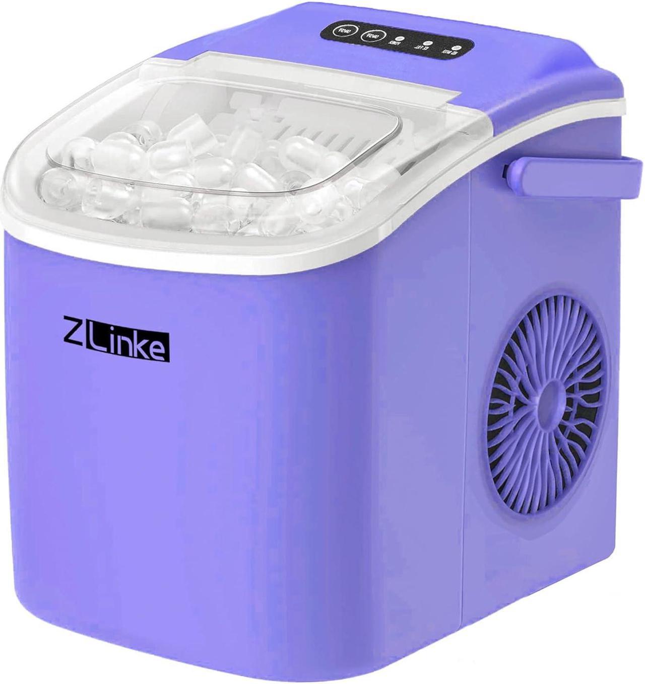 Countertop Ice Maker, 9 Cubes Ready in 6 Mins, 26lbs in 24Hrs, Self-Cleaning Ice Machine with Ice Scoop and Basket, 2 Sizes of Bullet Ice for Home Kitchen Office Bar Party (Purple)