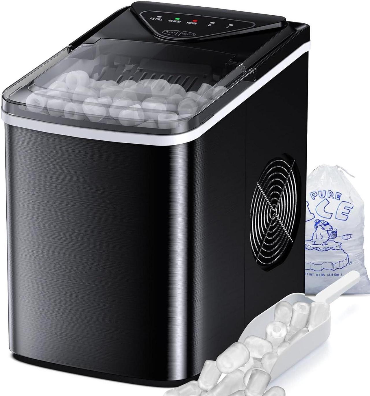 Ice Maker,Ice Machine Stainless Steel,Self-Cleaning Ice Makers with Ice Scoop Ice Basket, 9 Cubes in 6-8 mins, 26 lbs/24 Hours Countertop Ice Maker for Home Kitchen/Party/Office/Camping/RV