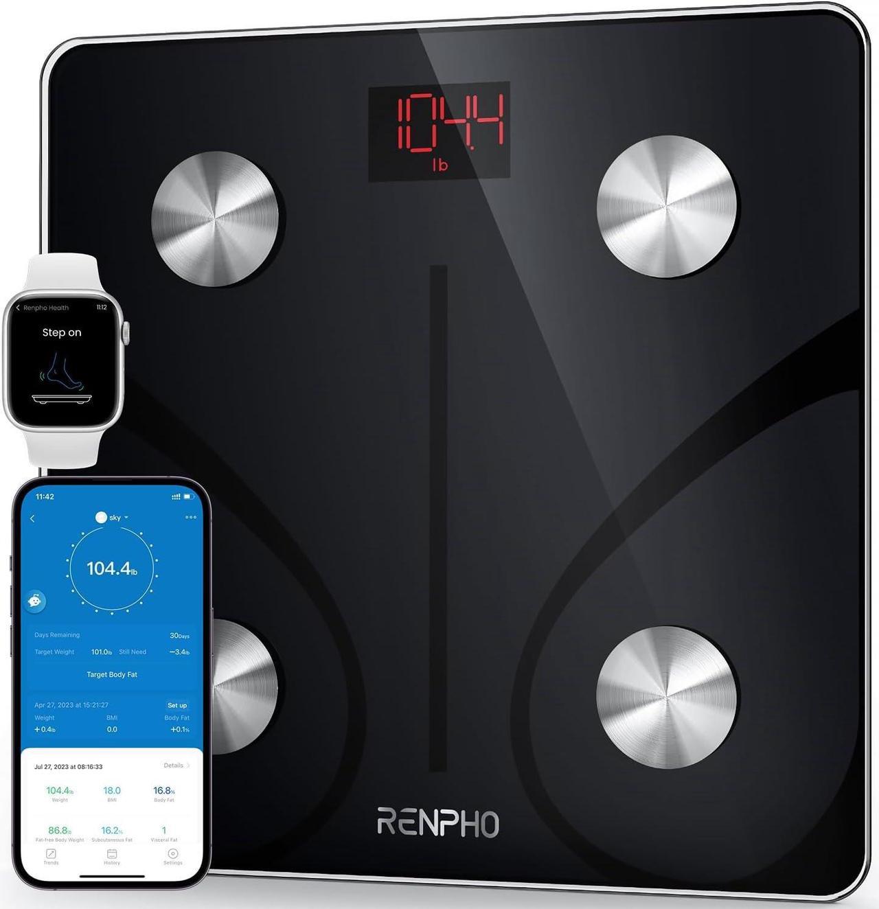 RENPHO Body Fat Scale Smart BMI Scale Digital Bathroom Wireless Weight Scale, Elis 1 Body Composition Analyzer with Smartphone App sync with Bluetooth, 400 lbs - Black