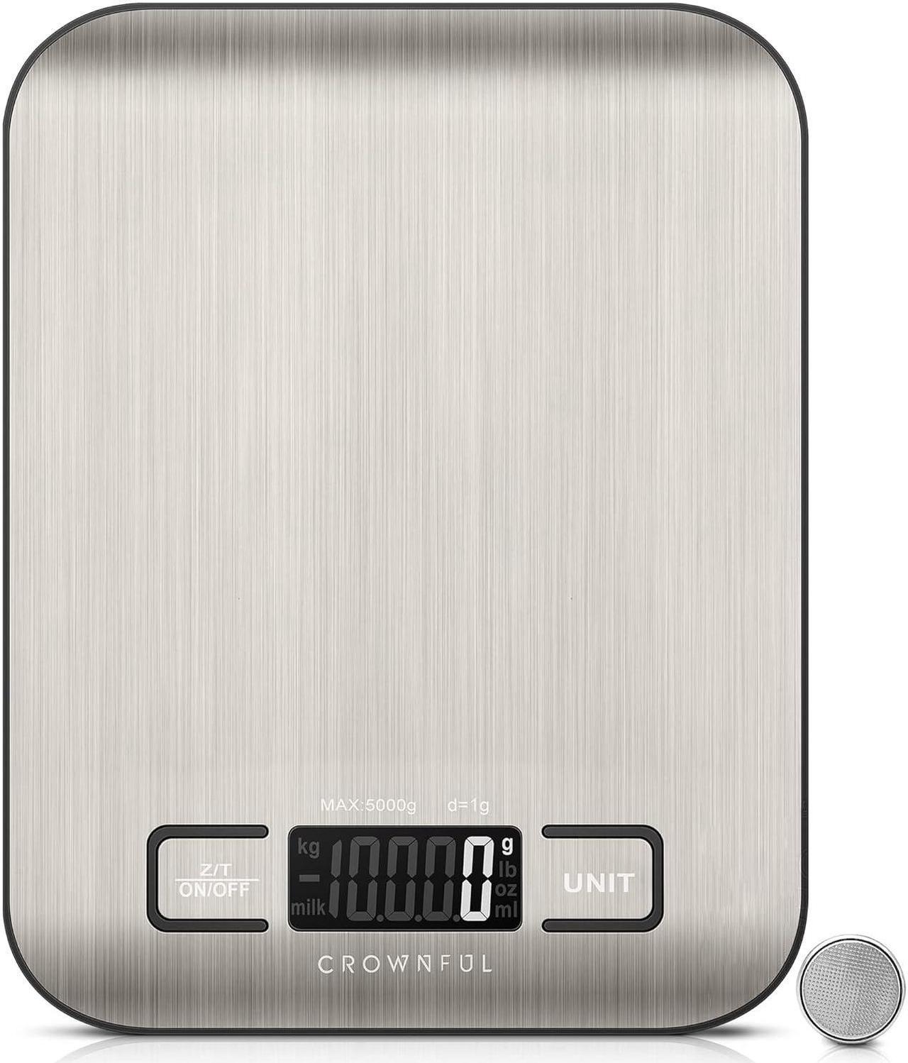 CROWNFUL Food Scale, 11lb Digital Kitchen Scales Weight Ounces and Grams for Cooking and Baking, 6 Units with Tare Function (Battery Included)