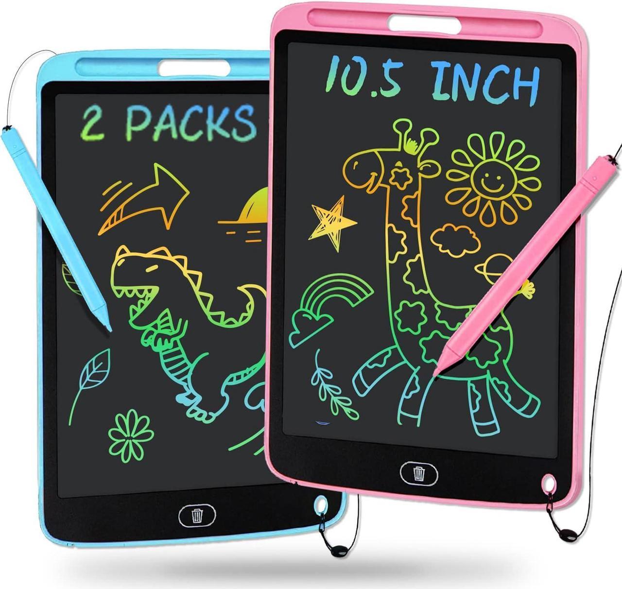 Toys for Girls Boys 10.5 Inch LCD Writing Tablet 2 Packs Drawing Pad, Colorful Screen Doodle Board for Preschool Kids, Travel Gifts Girl Boy Learning Toys for Age 3 4 5 5+ 6-8 8-10 Toddler