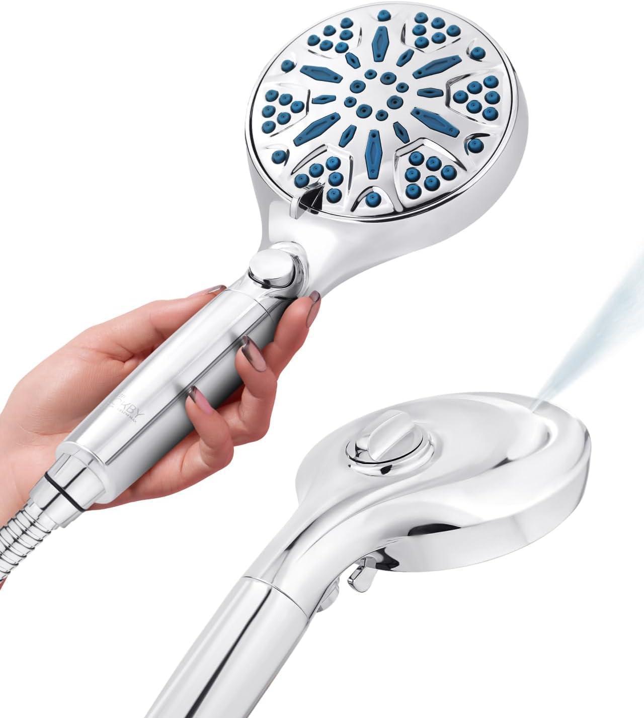 LOKBY High Pressure Shower Head with Handheld - 10 Spray-Settings High Flow Removable Shower Head with Hose - Handheld Showerhead - 59" Stainless Steel Shower Head Hose - Chrome