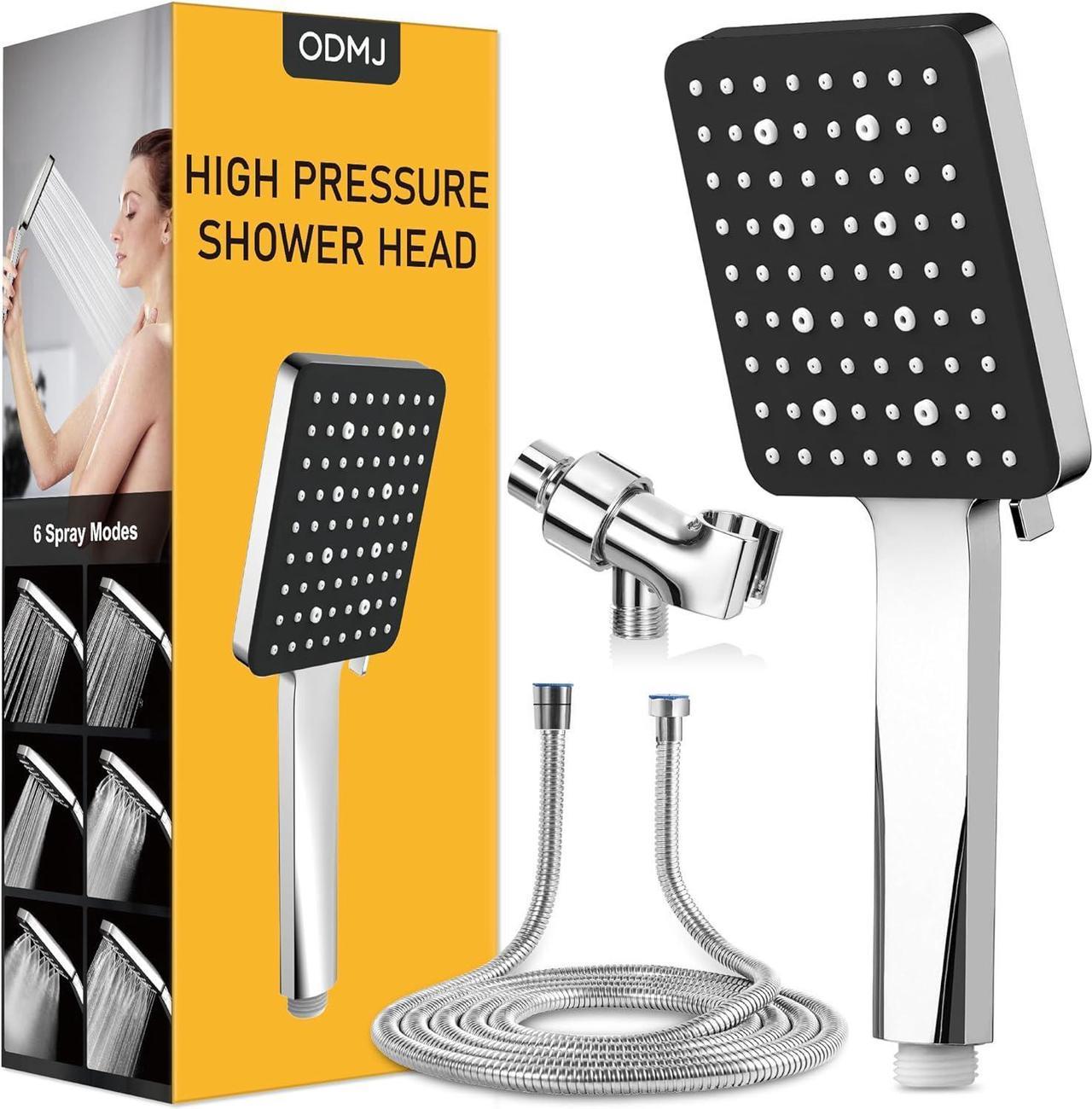 ODMJ Shower Head, High Pressure Shower Head 6 Settings, Handheld Shower Head with 59" Stainless Steel Shower Hose and Adjustable Bracket