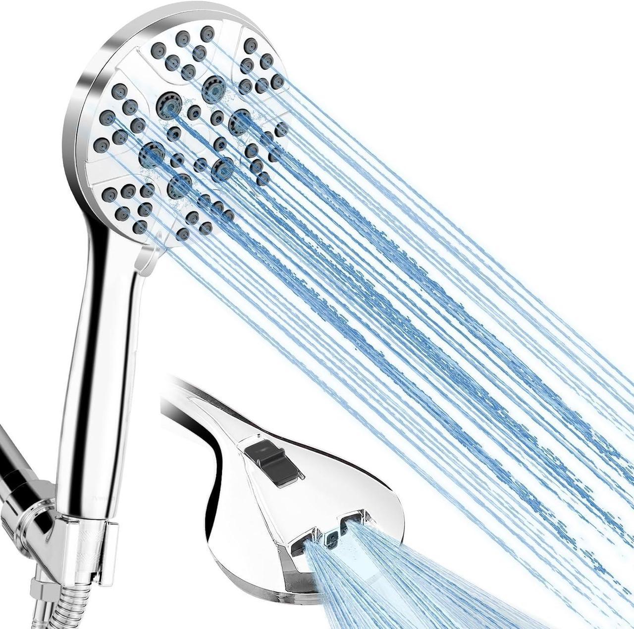 Shower Head with Hand held Spray, High Pressure 8 Spray Mode 5 Shower Head with 60 inches Stainless Steel Hose, Wall Brackets, Chrome Finish