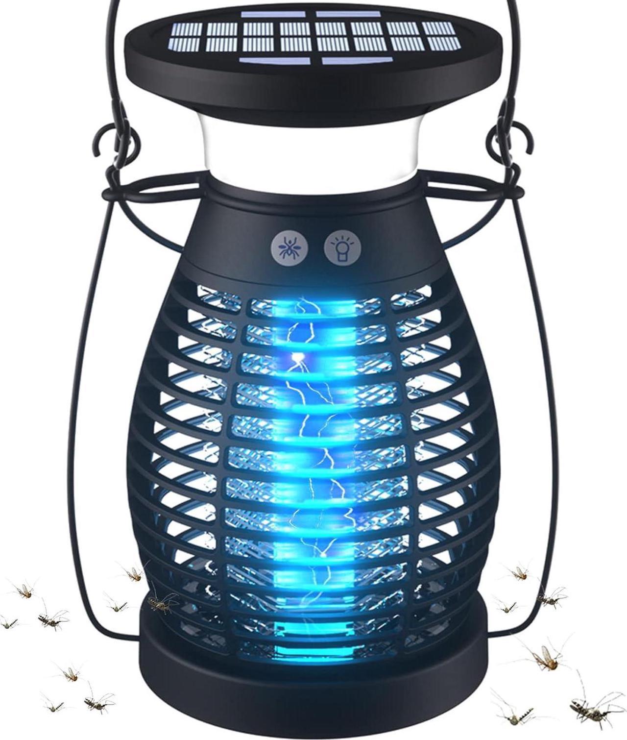 Solar Bug Zapper Outdoor Waterproof, Rechargeable Mosquito Zapper with 360° High Powered UV Light, 2-in-1 Light Bulb and Fly Zapper Up to 2100 Sq Ft - Attracts Gnats, Mosquitoes, Flies, and More