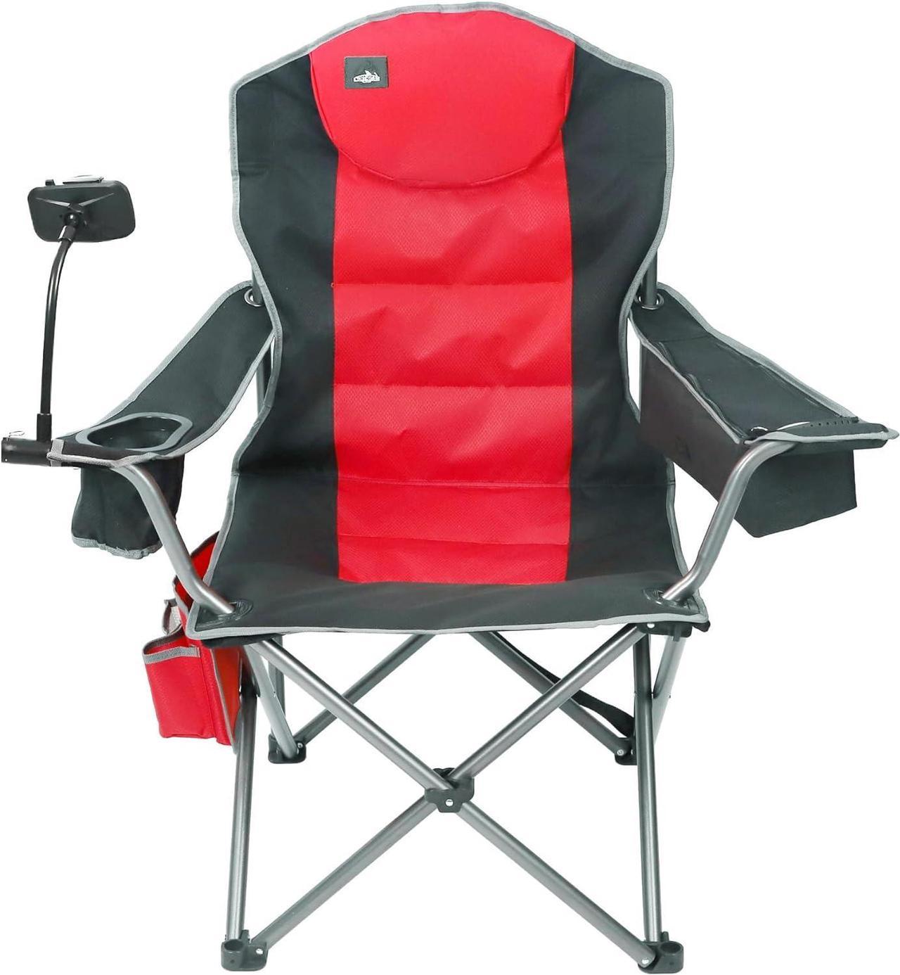 Northroad Oversized Camping Chair, Full Padded Outdoor Folding Chair Support 350 LBS, Heavy Duty Lawn Chair w/Cell Phone Holder, Cup Holder, Cooler Bag, Shoulder Straps for Adult-Black