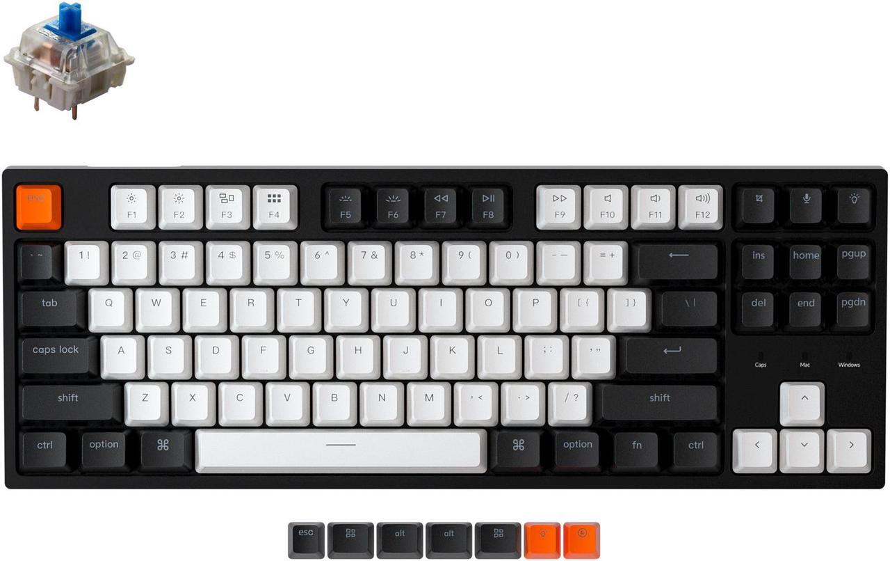 Keychron C1 Mac Layout Wired Mechanical Keyboard, Gateron Blue Switch, Tenkeyless 87 Keys ABS keycaps Computer Keyboard for Windows PC Laptop, RGB Backlight, USB-C Type-C Cable