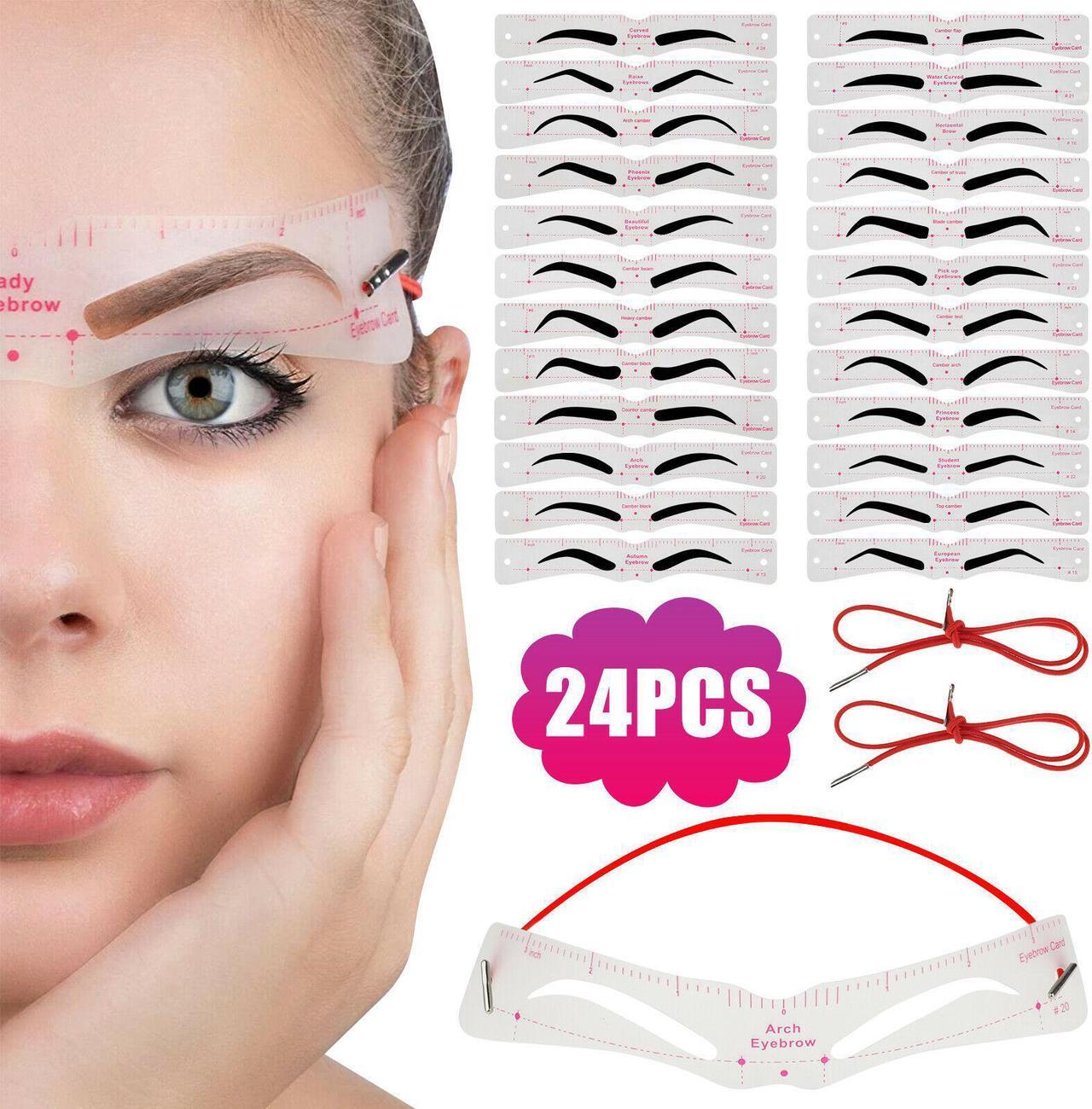 Main image of 24PCS Eyebrow Shaping Stencil Grooming Shaper Stencils Makeup Template Tool Kits