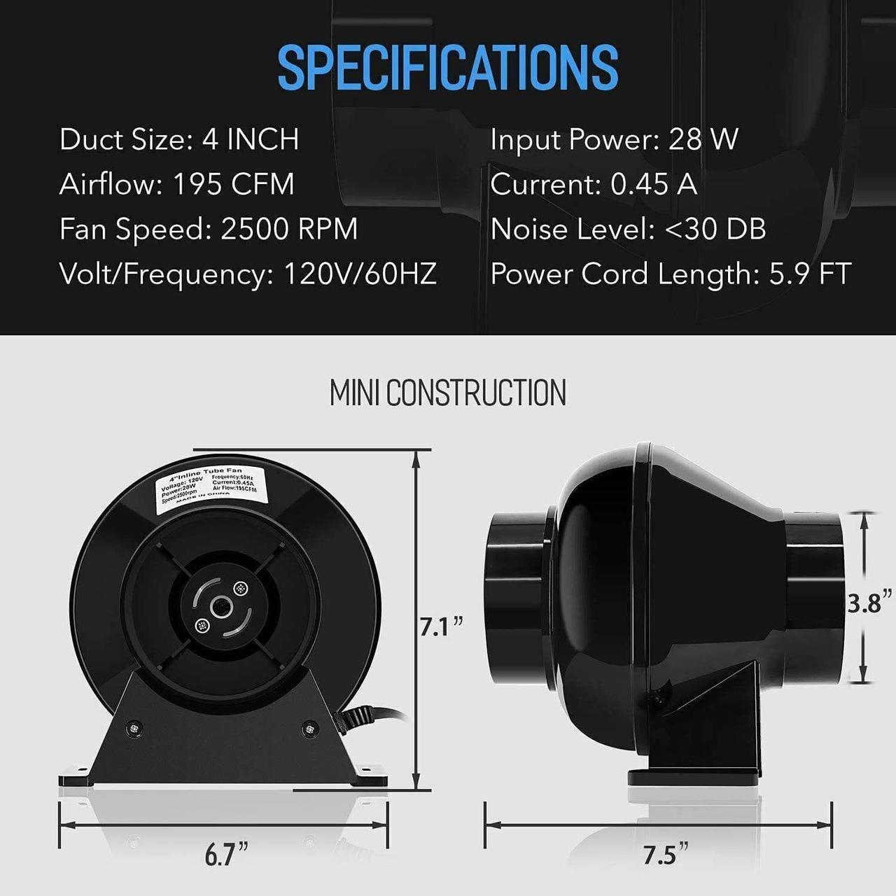 Alt view image 4 of 6 - 4 Inch Inline Fan Air Carbon Filter Ducting Rope Combo for Grow Tent