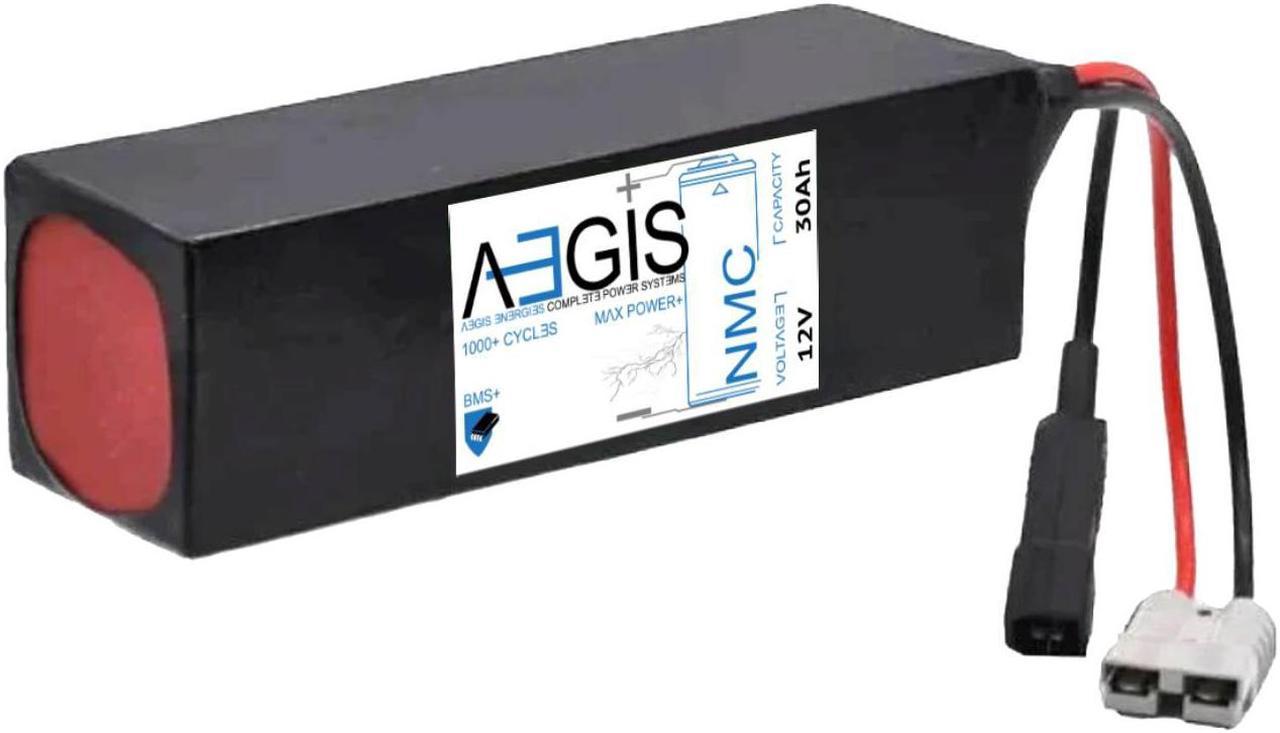 Aegis Battery 12V 30Ah Li-Ion Battery is a state of the art rechargeable battery pack made with 18650 Li-Ion cylindrical cells packed with black PVC shrink wrap.