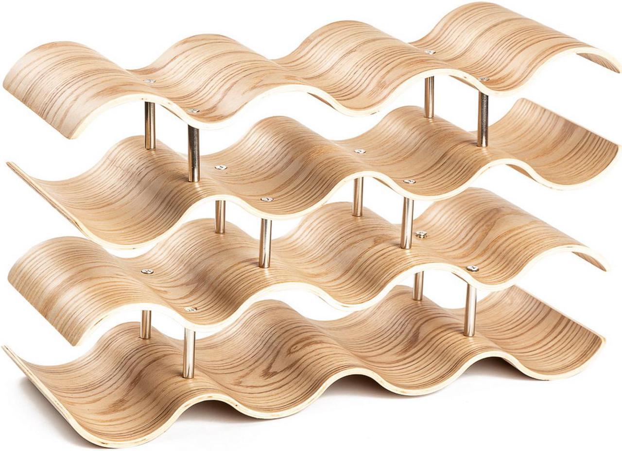 Main image of Asian Home 14 Bottle 4-Tier Wave Desktop Wine Rack Freestanding Countertop Bottle Holder for Wine Storage, Wood, Modern and Minimalist