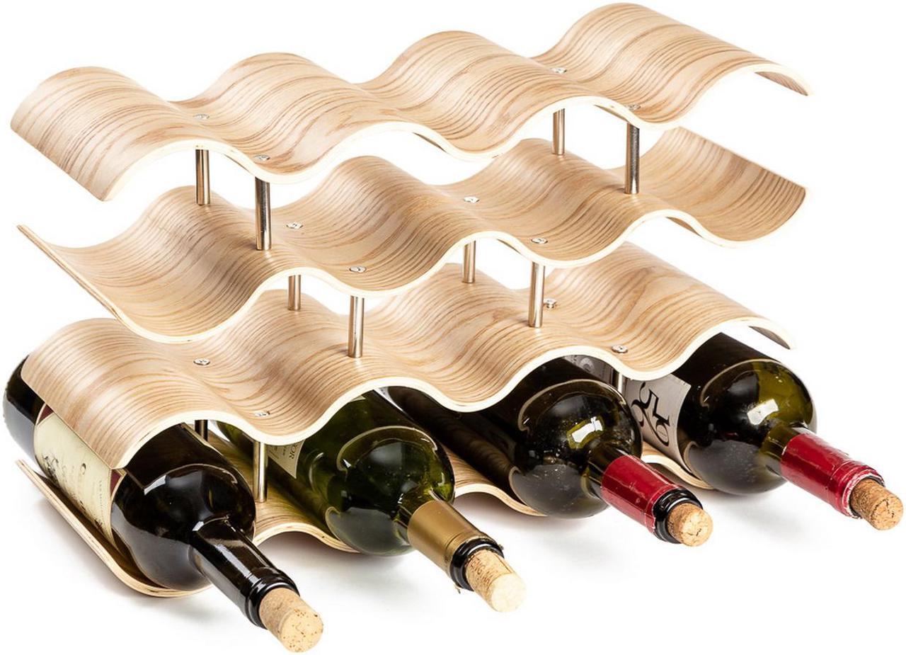 Alt view image 2 of 4 - Asian Home 14 Bottle 4-Tier Wave Desktop Wine Rack Freestanding Countertop Bottle Holder for Wine Storage, Wood, Modern and Minimalist